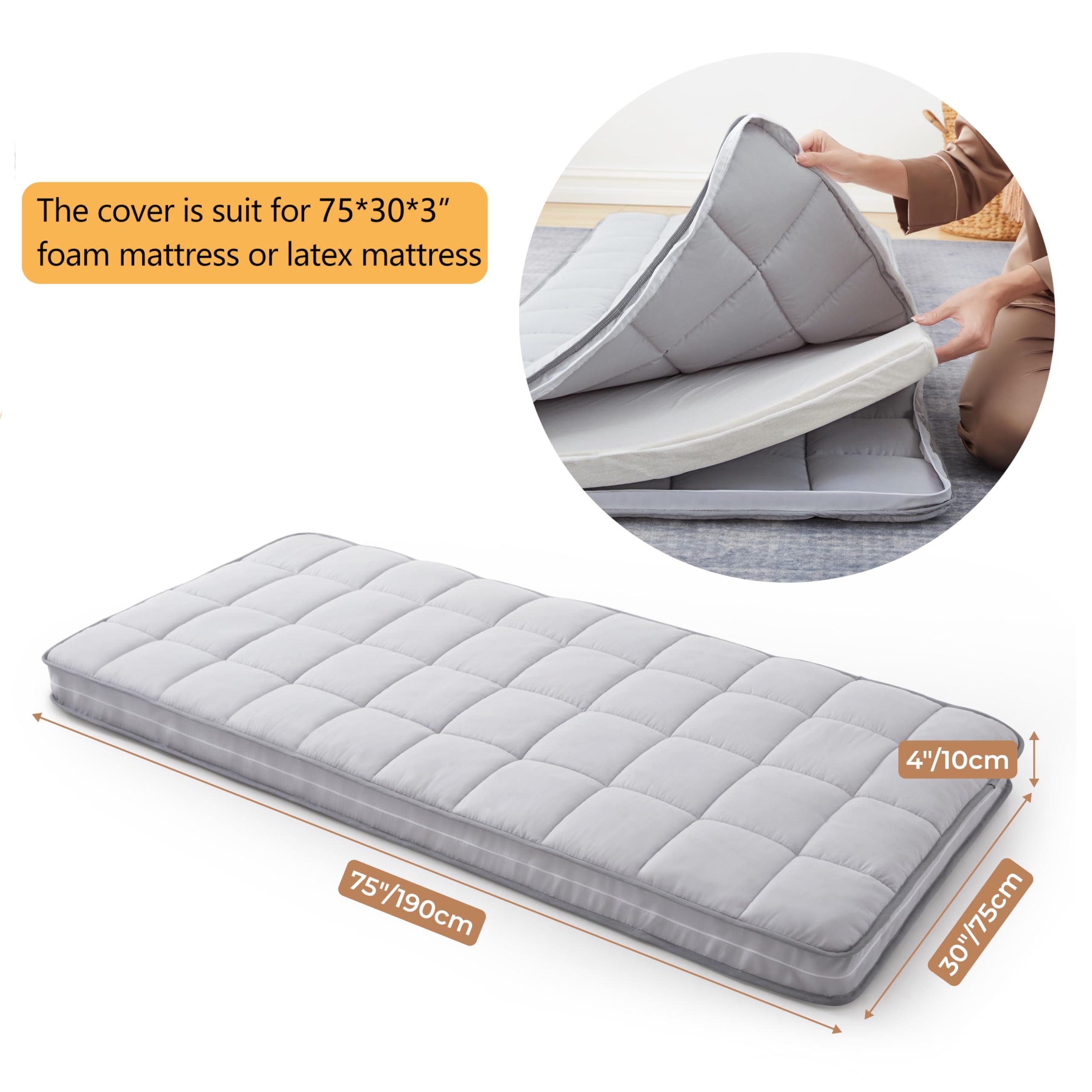 Jamdok 3Inch Cot Mattress Topper Cover(Only Cover),Floor Mattress