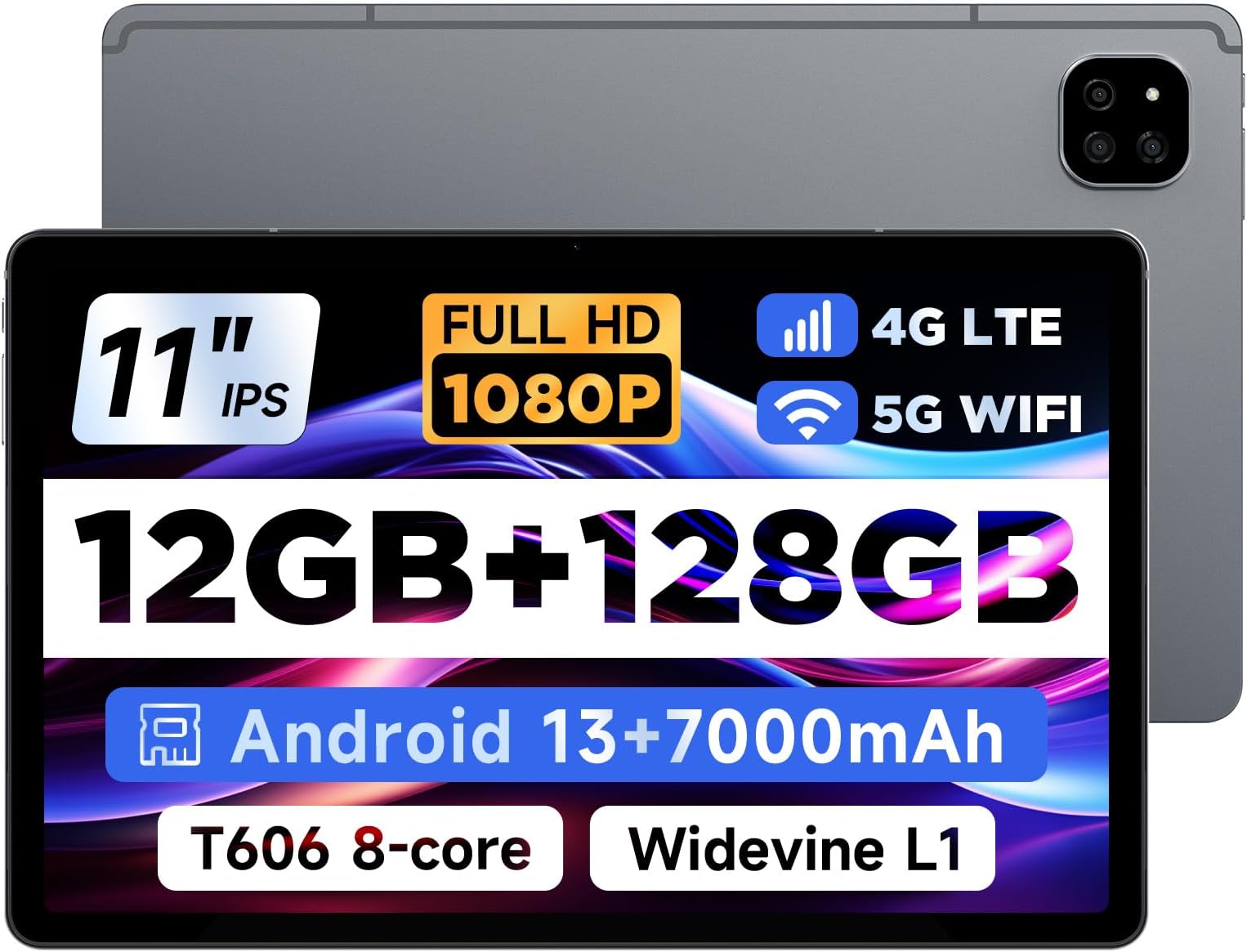 ALLDOCUBE iPlay 60 11 inch Tablet, 2000x1200 Display Android 13 Tablet, 12GB RAM 128GB ROM 1TB Expand, T606 Octa-core Tablet, Widevine L1, 7000mAh, Quad Speaker, 5MP + 16MP Triple Camera, 4G LTE, GPS