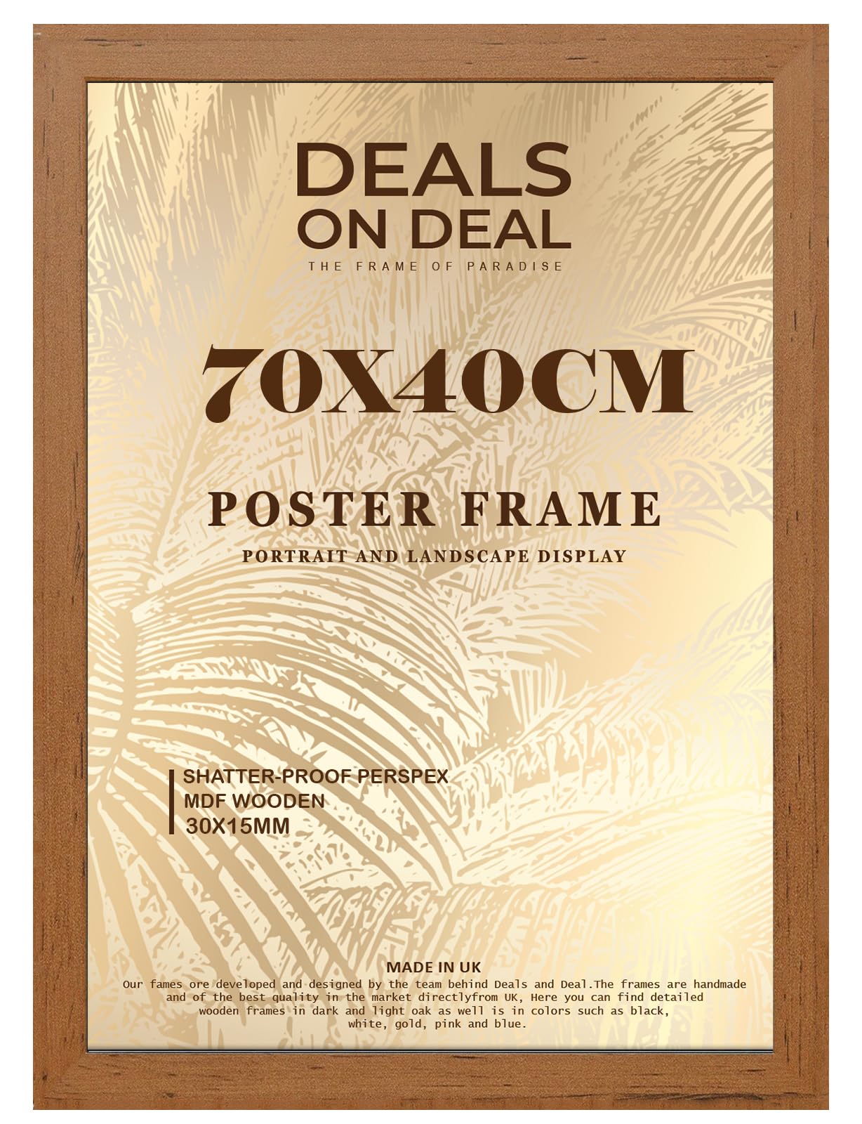 DEALS ON DEAL® Modern Large Poster Frame 70x40cm Mdf Wooden Picture Frames 40cm x 70cm for Jigsaw Puzzles/Shatter-Proof Front Vertical/Horizontal Mounting For Home & Office Décor-Walnut