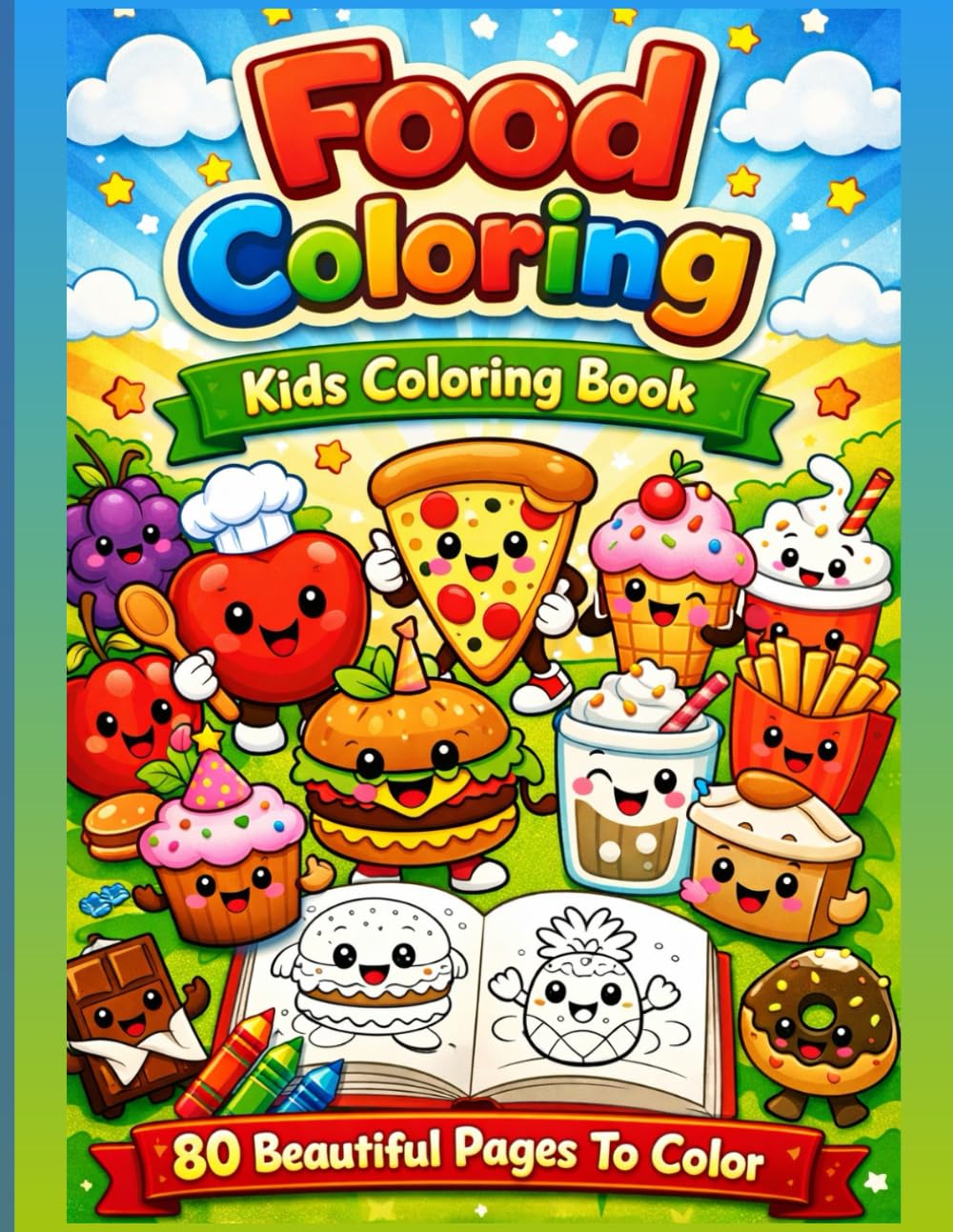 Food Coloring Fun: Easy & Cute Kids Coloring Book for Ages 3–8: 80 Simple, Adorable Food Characters & Scenes — Big Shapes, Thick Lines, Hours of Creative Play!