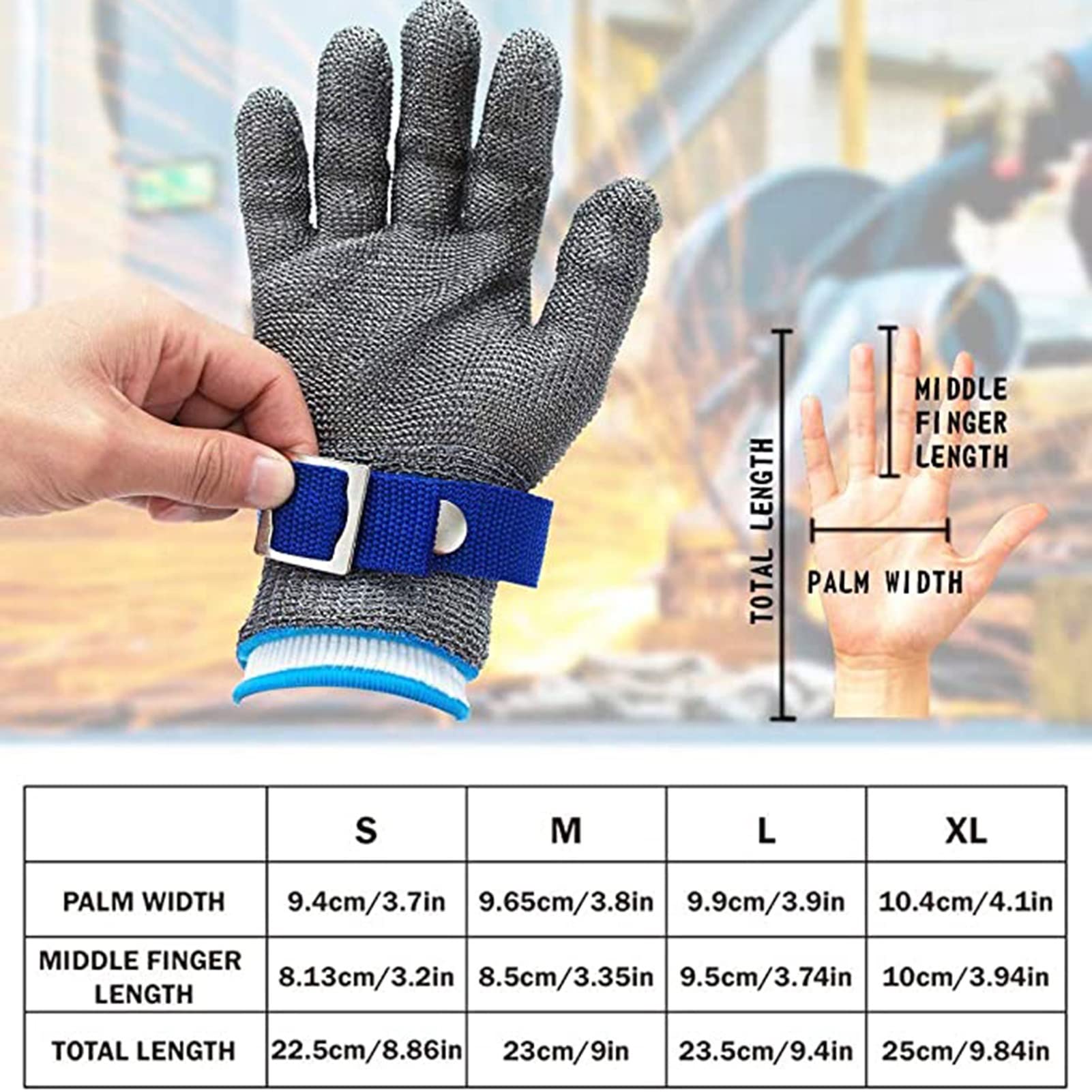 Schnittfeste Handschuhe Metall-Anti-Cut-Handschuhe Gartenarbeitsküche Metzger Fischer-Sicherheitsarbeitshandschuhe, for Linke Und Rechte Hände, Einstellbare Größe (Size : 1PCS/XL) Baumarkt