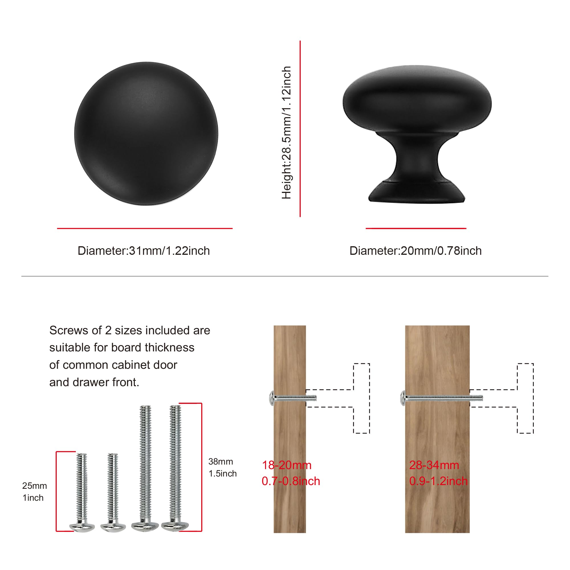TUNNY Paquete de 10 pomos para gabinete, color negro mate para muebles de cocina, dormitorio, aparador, armario