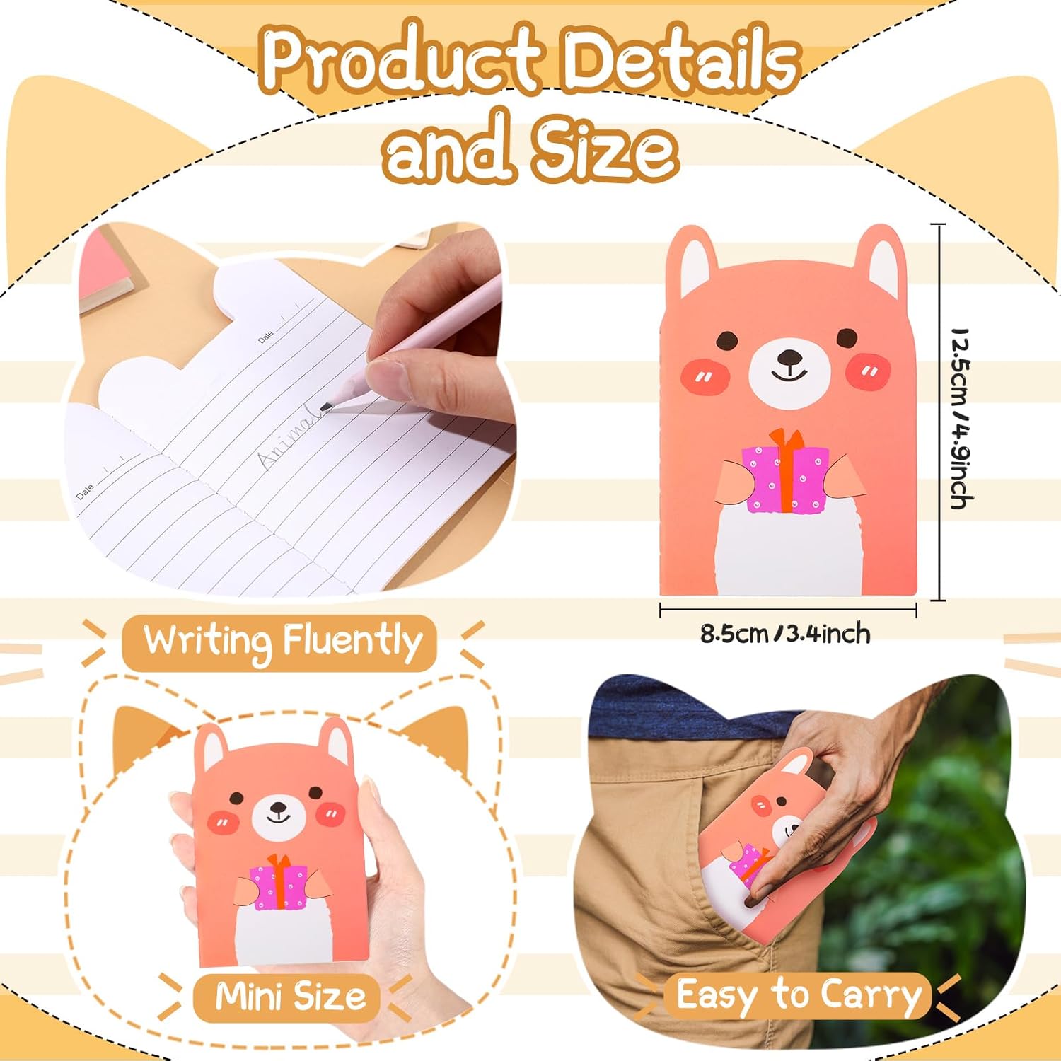 Wovnet 100 Packs Mini Notebooks Party Favors Animal Small Cute Pocketbook Bulk Cartoon Cat Dog Rabbit Bear Monkey Themed for Christmas Gift - Image 4