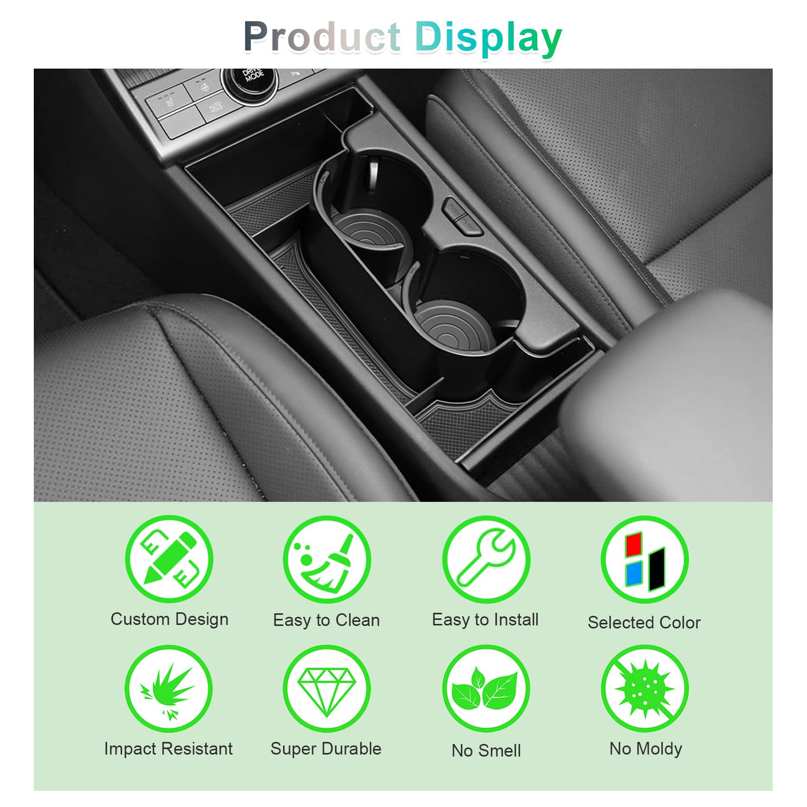 GAFAT Compatibile con Hyundai Kona SX2 2024 2025 2026 (Elettronico Automatico)[Benzina] Contenitore Portaoggetti Console Centrale, Organizer Accanto al Portabicchieri, Accessori Kona 2025 (Nero)