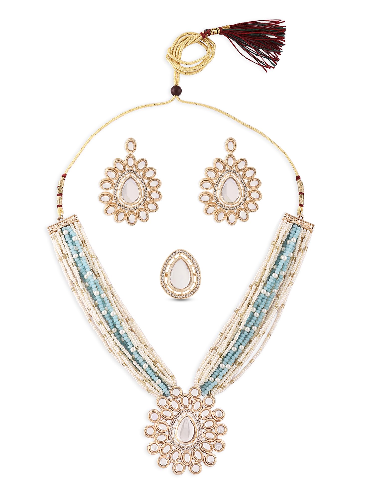 See full amazon price history chart for ZAVERI PEARLS Turquoise Blue Multistrand Crystal Kundan & Stone Necklace Earring & Ring Set For Women-ZPFK16656 ZAVERI PEARLS Turquoise Blue Multistrand Crystal Kundan & Stone Necklace Earring & Ring Set For Women-ZPFK16656 (B0CKTLKNX4) Amazon Price History, Amazon Price Tracker