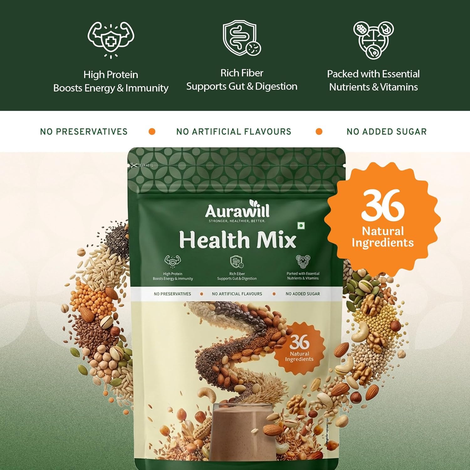 Aurawill Health Mix Powder 2.2Kg | 36 Natural Ingredients | Sathu Maavu Multigrain Drink | No Added Sugar | for Kids Adults Elders | Gut Immunity — Amazon image 7