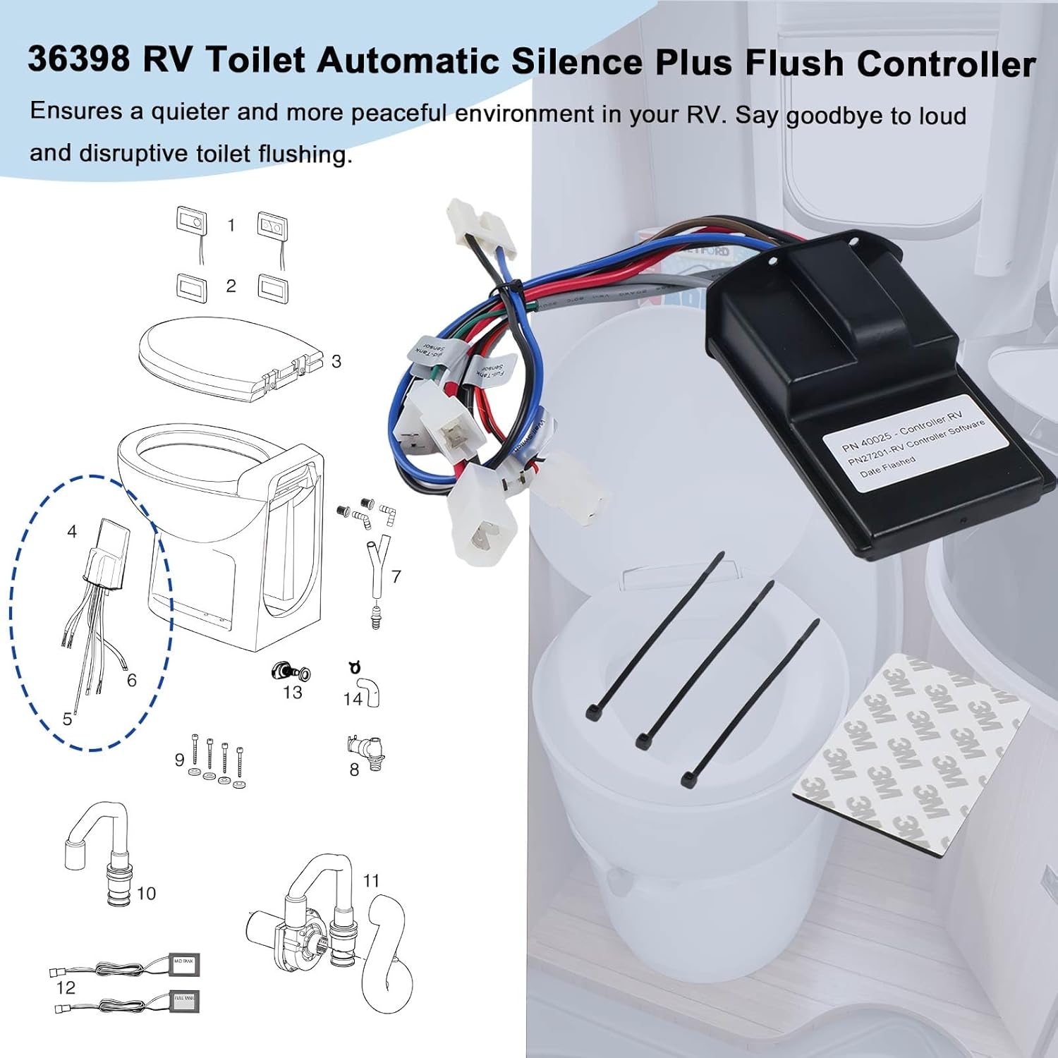36398 RV Toilet Automatic Silence Plus Flush Controller Fit for Thetford Tecma Silence Plus Permanent Toilet