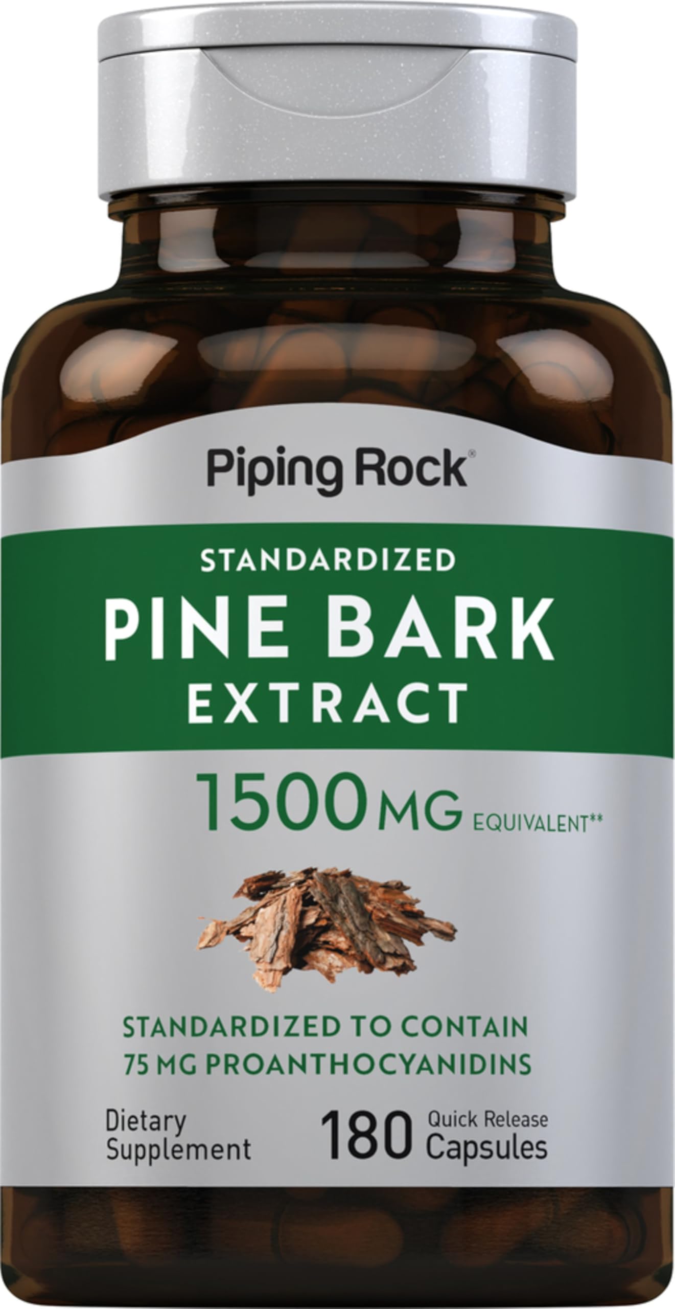 Piping Rock Pine Bark Extract Capsules | 1500mg | 180 Count | Non-GMO, Gluten Free Supplement