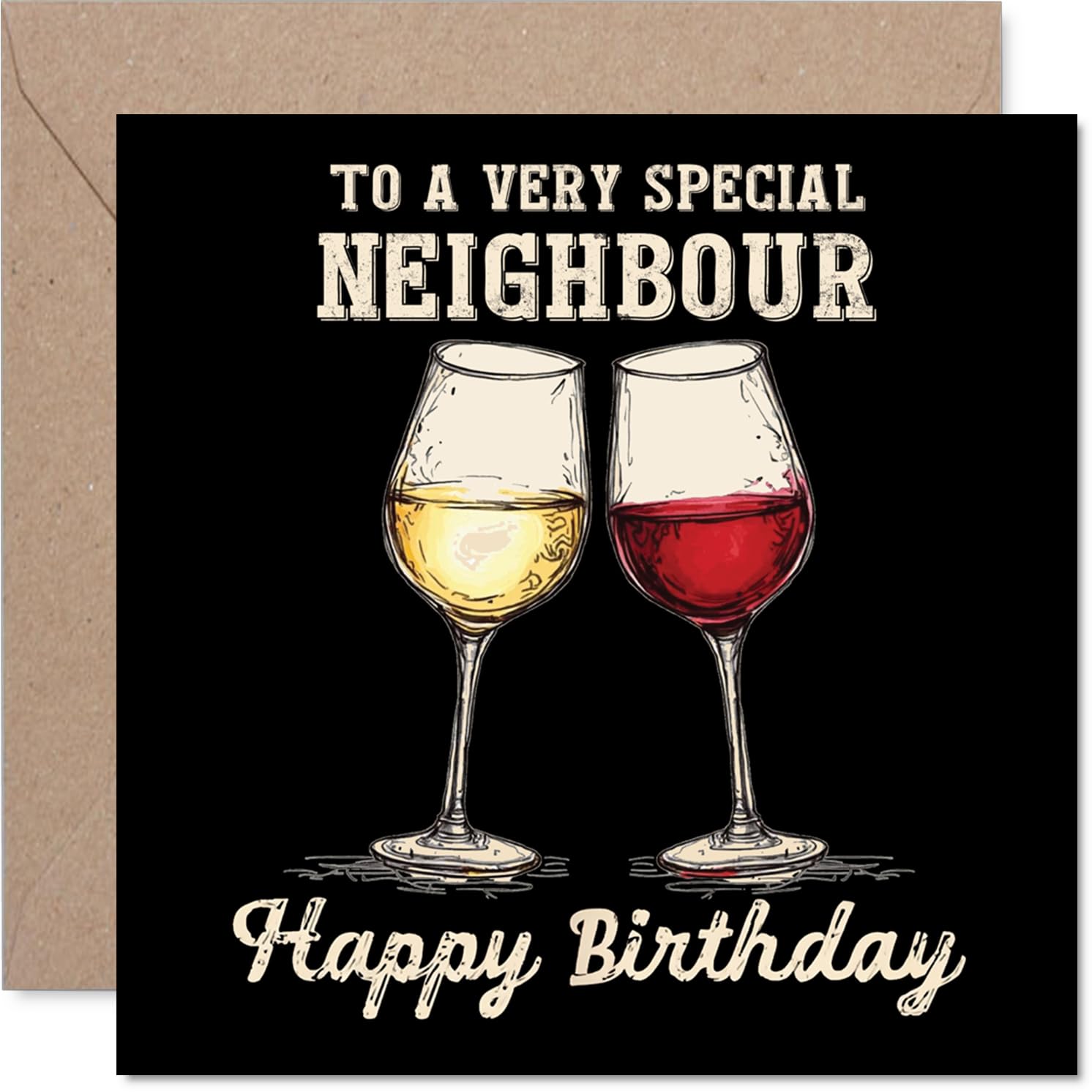 Neighbour Birthday Card - Bday Wine - Happy Birthday Card for Neighbour from Friend Family, 145mm Wine Greeting Cards