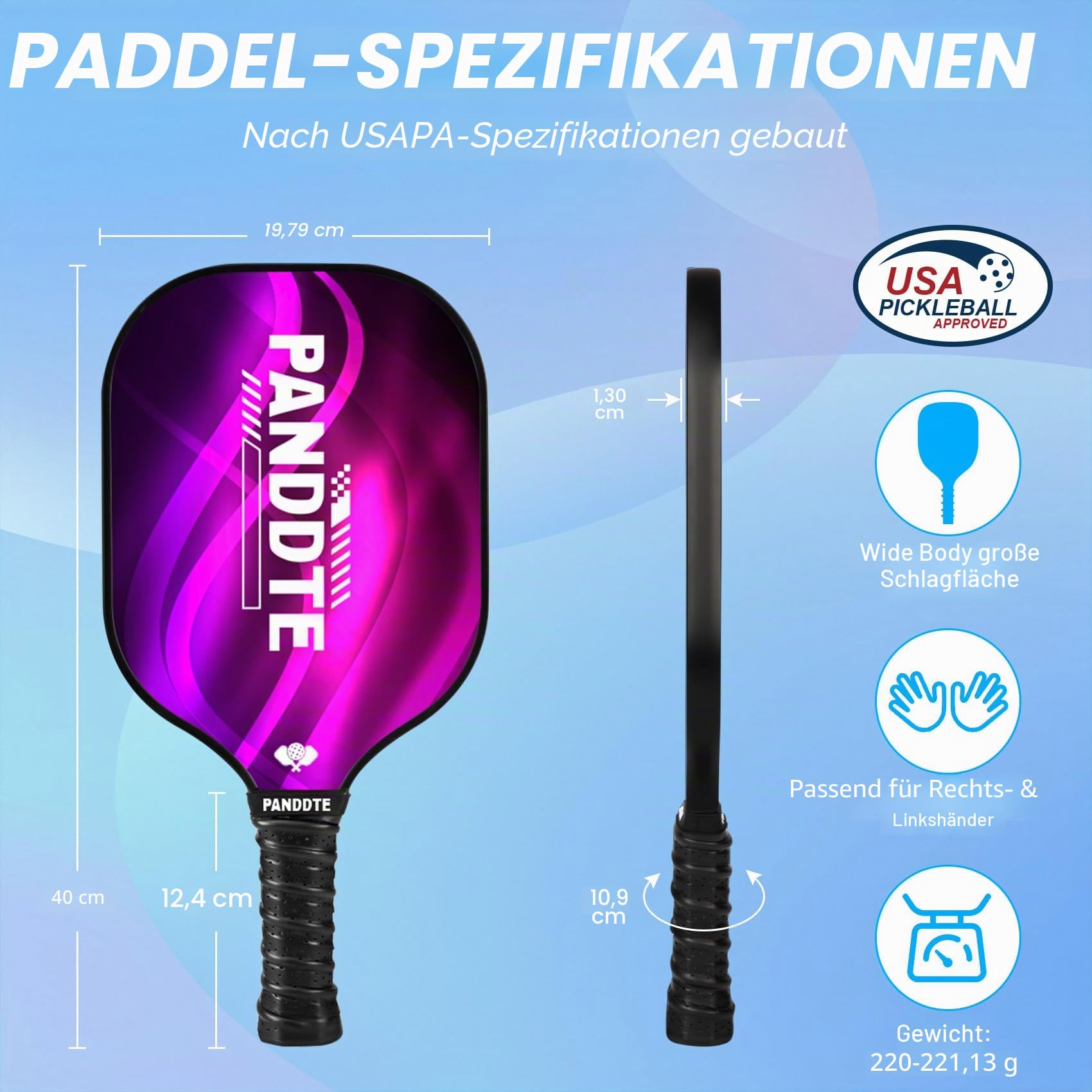 Pickleball-Paddel, Graphit-Pickleball-Paddel-Set, 4 Ersatzgriffen und Tasche, Pickleballschläger für Anfänger und Profis