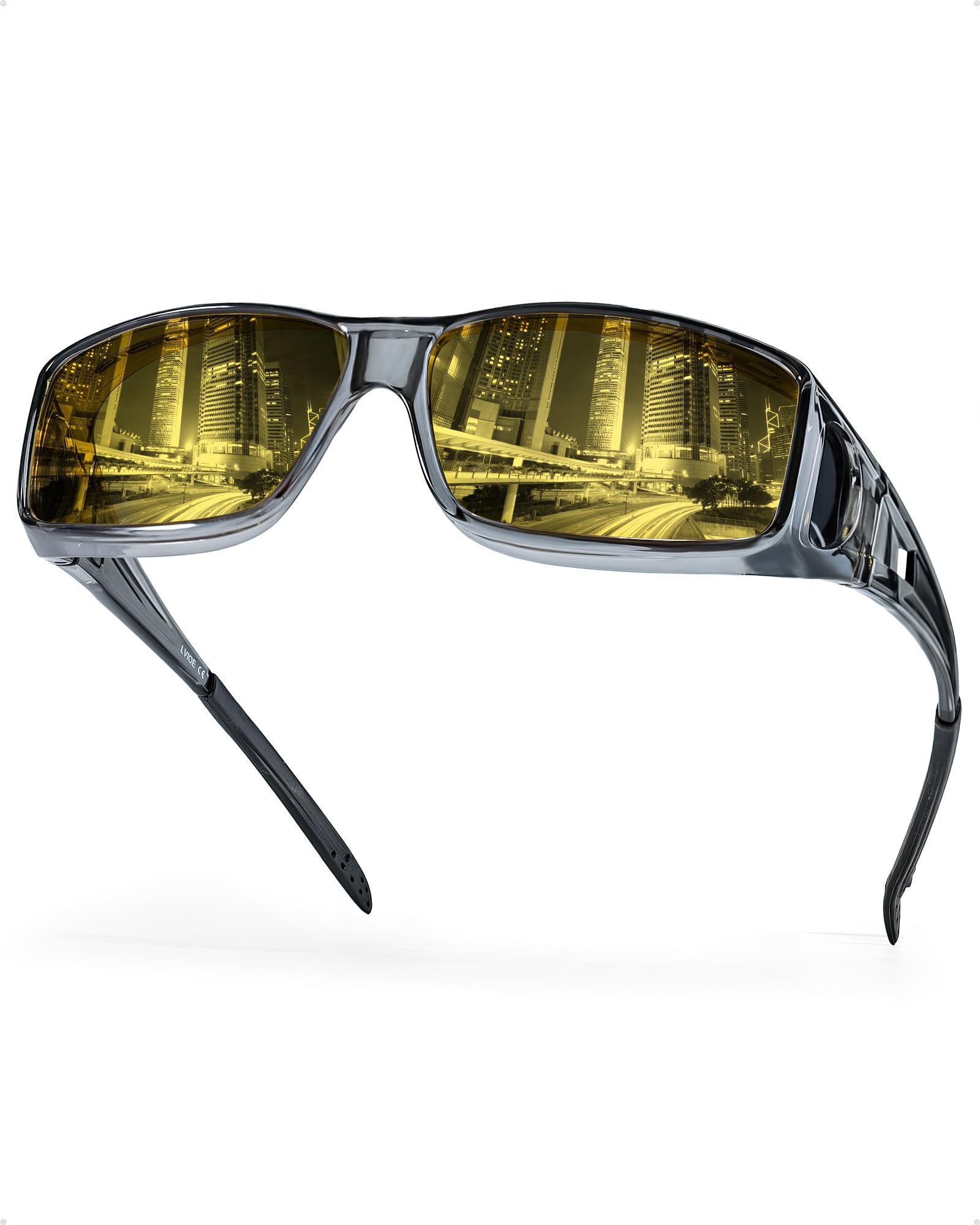 IGnaef Fit Over Night Vision Driving Glasses for Men Women, Anti Glare Polarized Yellow Nighttime Glasses IF0311