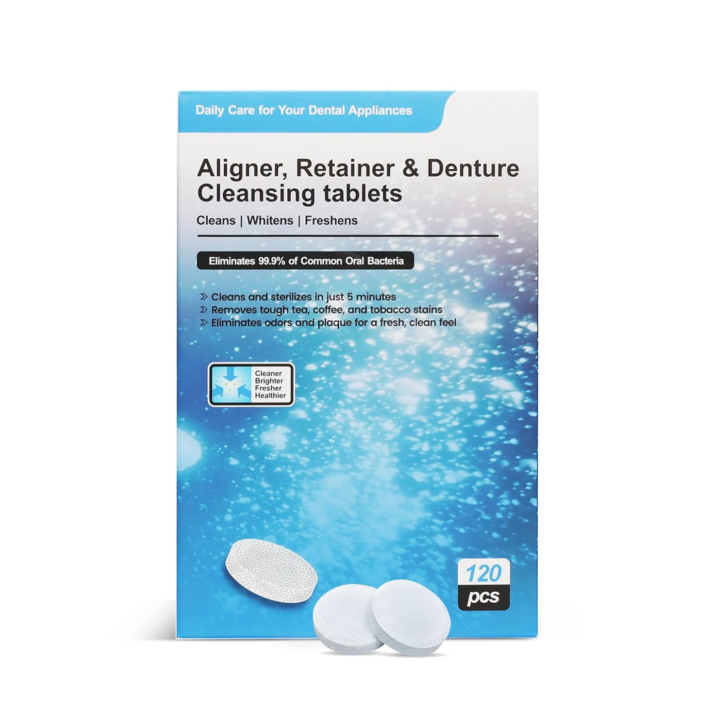 Tabletes Limpeza Retainer - Limpeza Aligner - Tabletes Limpeza Dentadura para Aparelhos Dentais e Protetores Noturnos (120 Tabletes)
