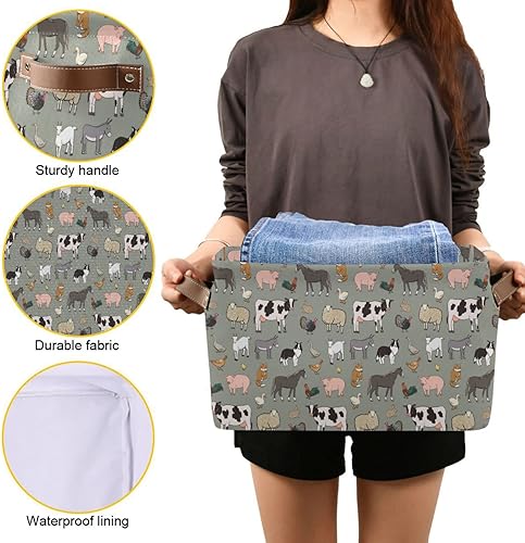 Miniatura 7 de xigua Cesta de almacenamiento de animales de granja, cesta organizadora de almacenamiento, caja de almacenamiento rectangular plegable con asas para