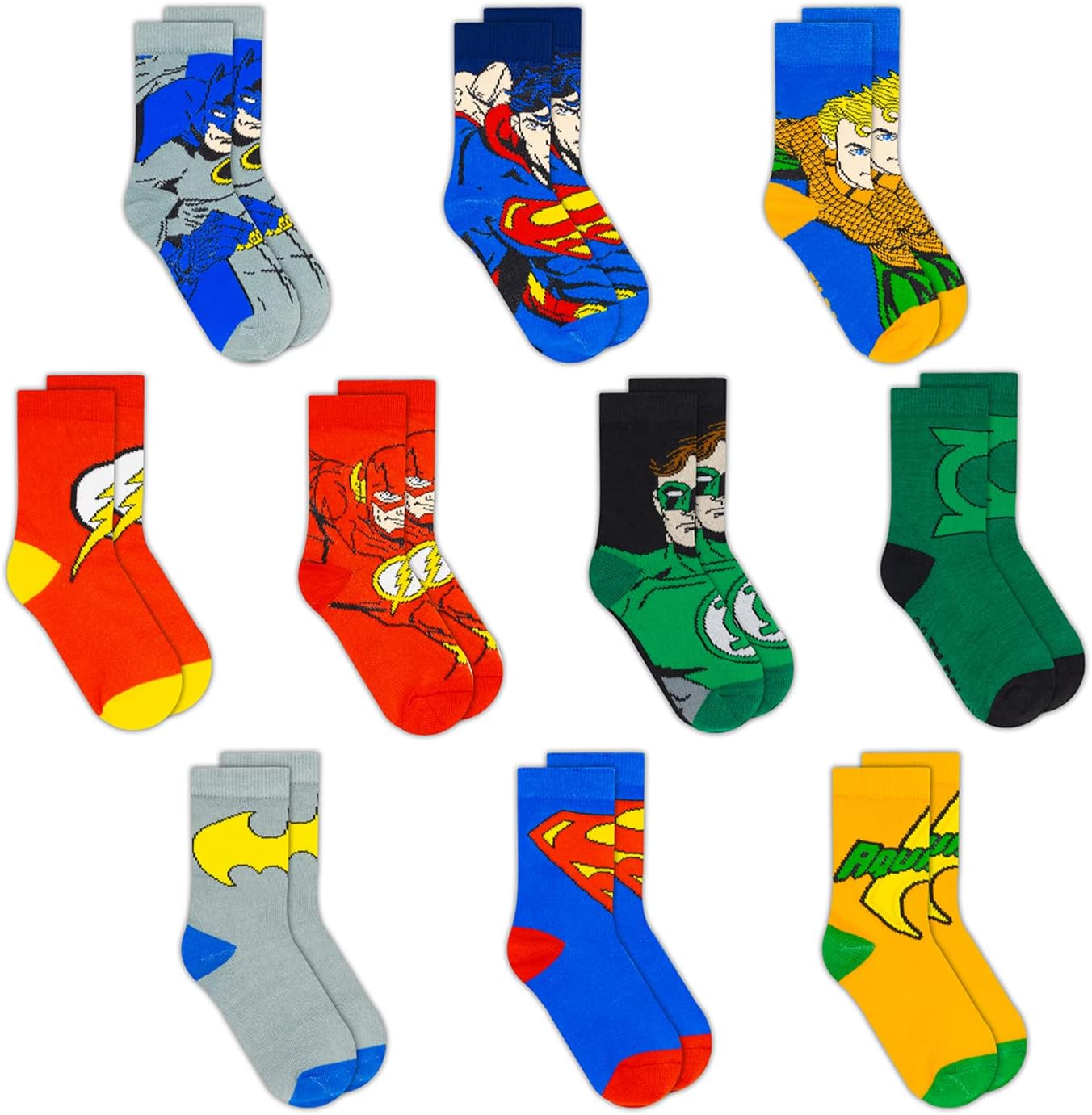 Boys Socks - 10-Pack Toddler Socks with Batman, Superman, Wonder Woman & Flash