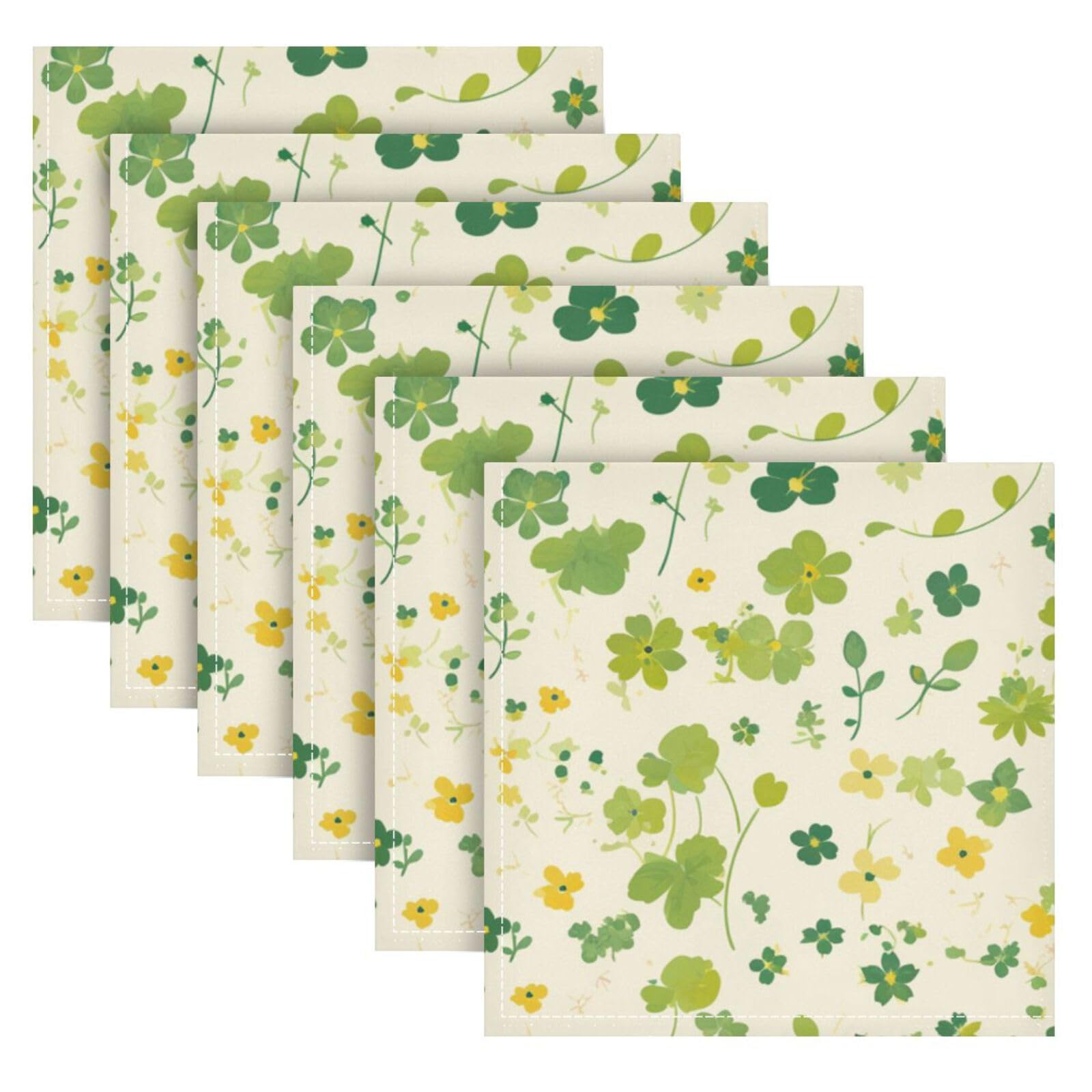 Serviettes en tissu 50x50 cm lot de 6 grand format lavable en polyester imprimé fleuri vert