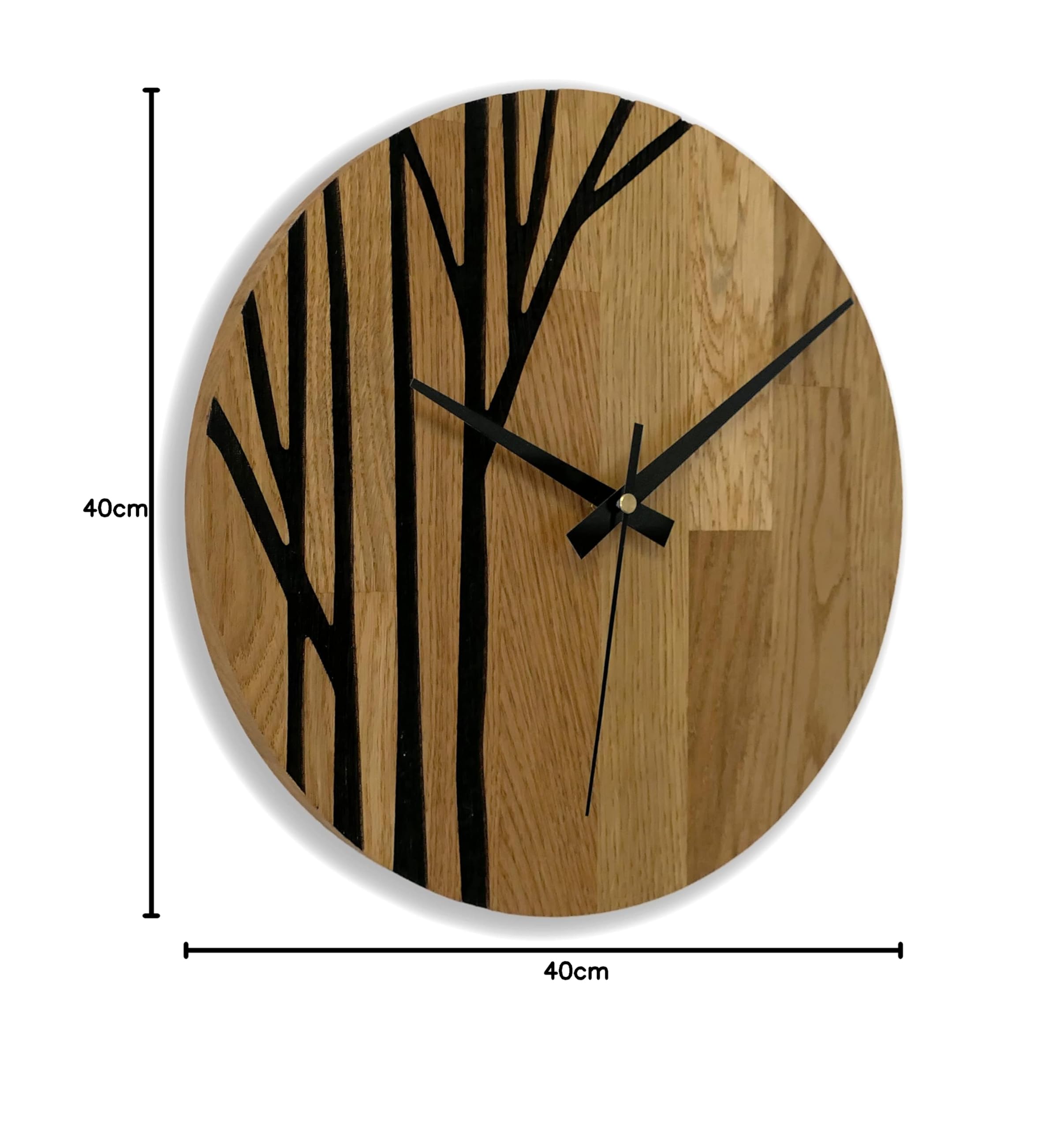 Wanduhr aus echtem Eichenholz, Moderne Wanduhr aus Holz, Heimdekoration aus Eiche - Mattlack, 40 cm