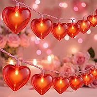 Vista 15 de Luces de corazón rojo de San Valentín de 8.5 pies con 10 luces brillantes en forma de corazón, decoraciones del día de San Valentín, luces