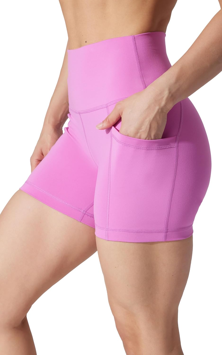 Yogalicious Womens 5”, 7” High Waisted Biker Shorts Squat Proof Workout Yoga Short 2 Pack - Spring Crocus (w/Pocket) / Black (no Pocket) 5" - XL - Image 2