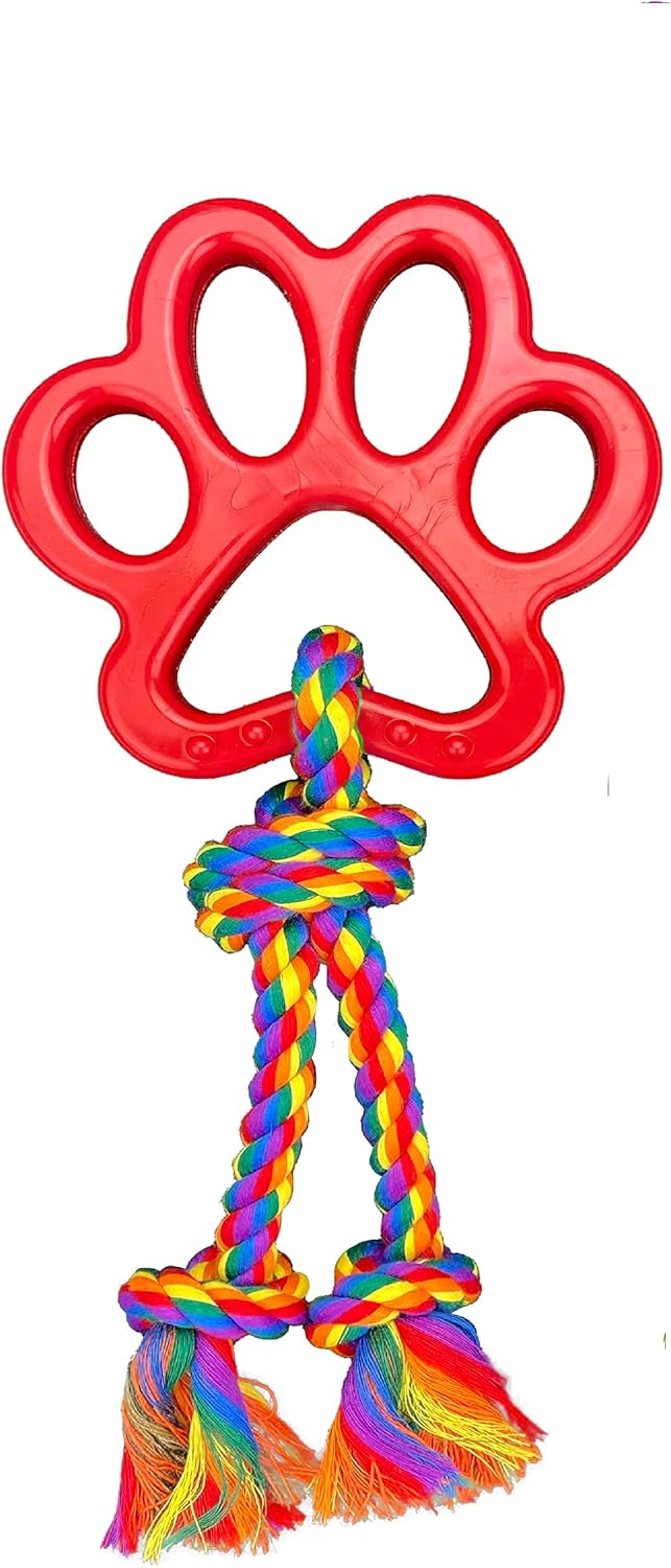 Multipet Paw Print Rope Tug Dog Toy 13 Inches (Assorted Color)