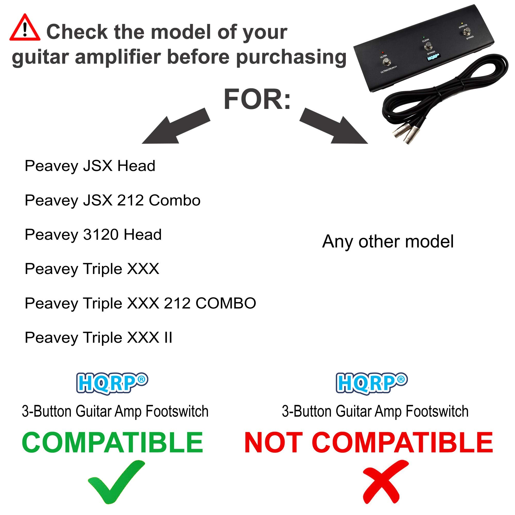 HQRP 3 Boutons Pédale d'ampli Guitare compatible avec Peavey 03572680 Replacement pour JSX Head/JSX 212 Combo / 3120 Head/Triple XXX/Triple XXX 212 COMBO/Triple XXX II amps