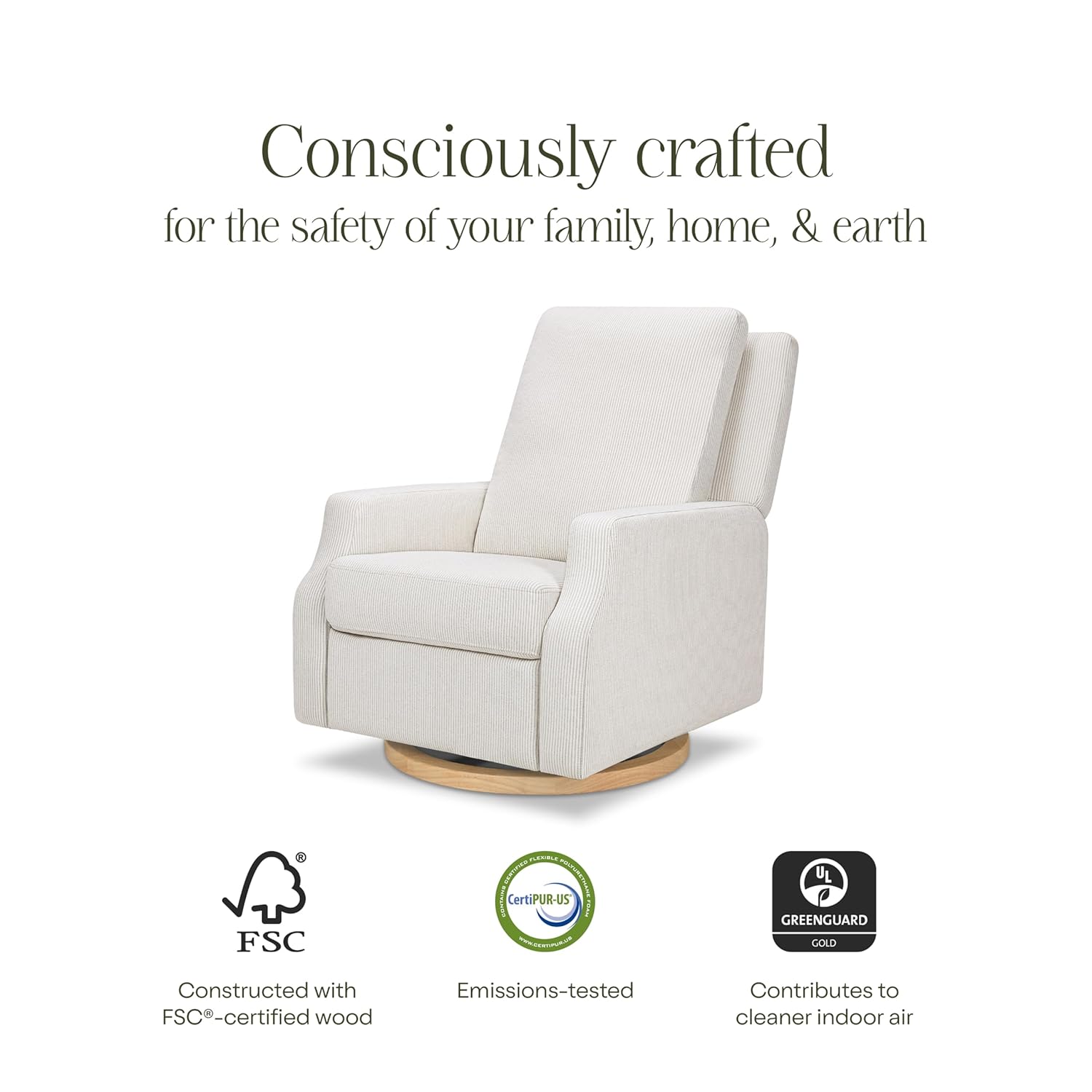 Namesake Crewe Glider Recliner Nursery Chair - GREENGUARD Gold & Certi-PUR US Certified Rocker Recliner - Glider Rocking Chair for Nursery & Living Room - Manual, 360° Swivel, Fog Chatham