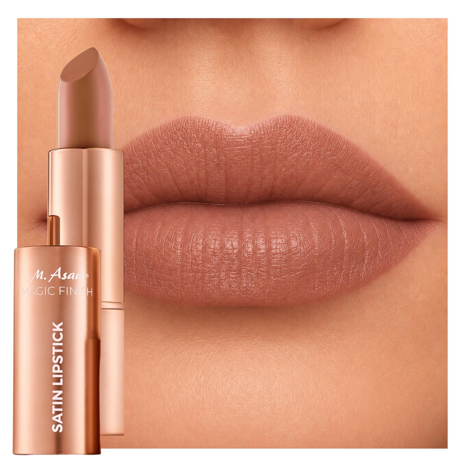 M. Asam Magic Finish Satin Lipstick (0.14 Oz) in a Hazelnut Shade, Long-lasting, Silky matte finish without drying out, creamy texture nourishes with Hyaluronic Acid