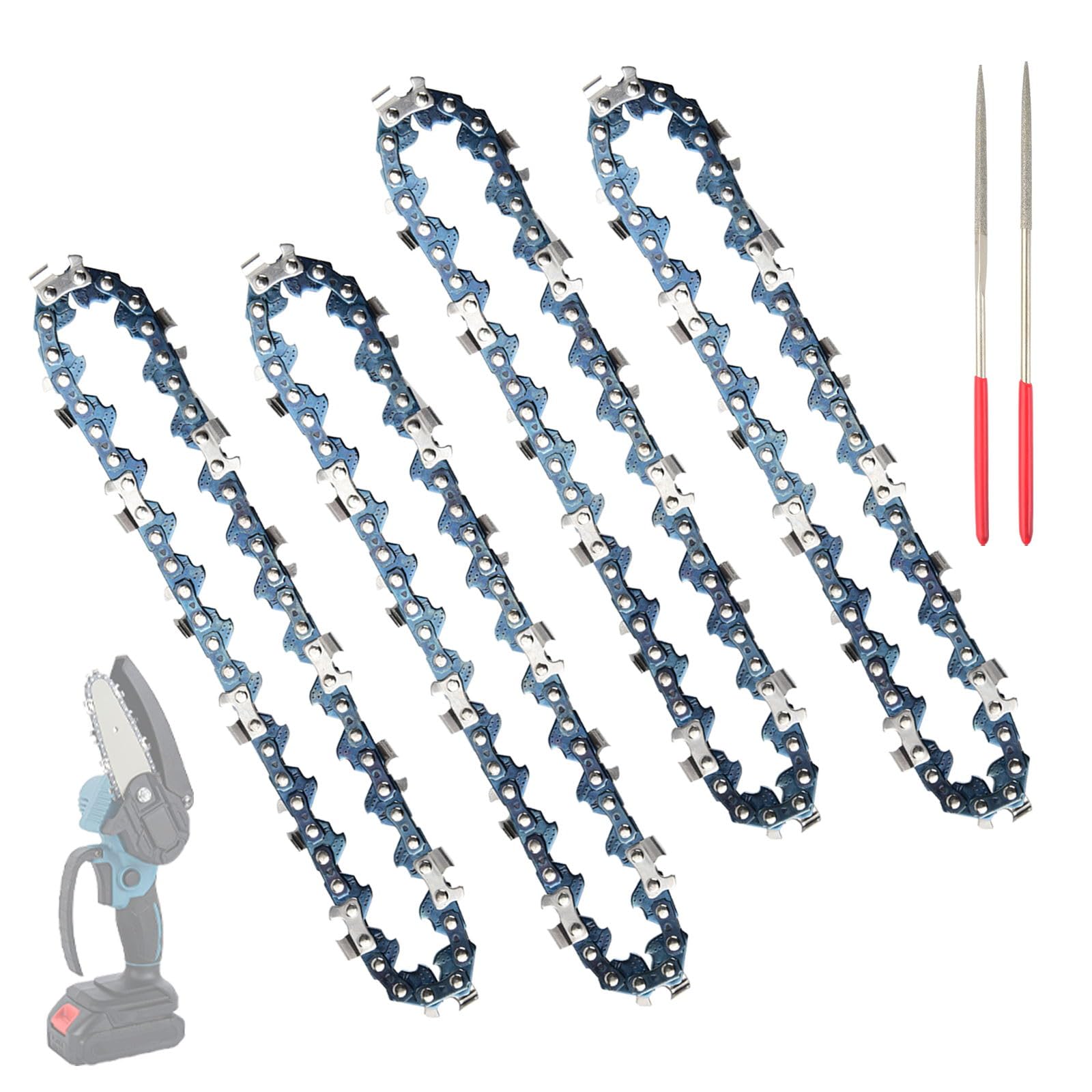 Mini Chainsaw Chain Replacement for 4 Inch Cordless Electric Chainsaw Blade 28-Drive Links Chain Comes with 2 Free Chain Sharpener (4 PCS)
