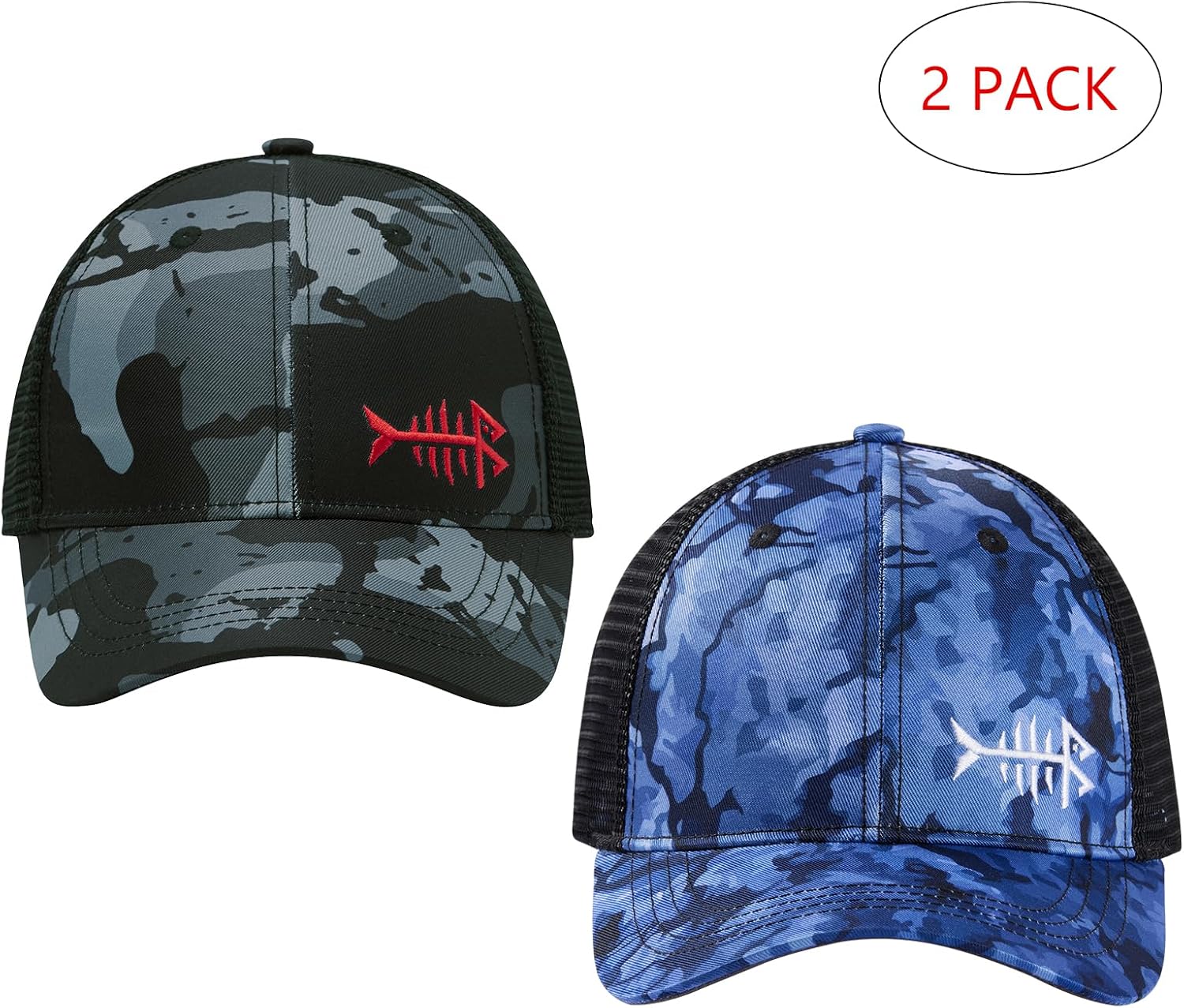 BASSDASH 2 Pack Altimate Fishing Hunting Hat Mesh Back for Men Women Adjustable Baseball Trucker Cap Camo Blaze Orange - Image 2
