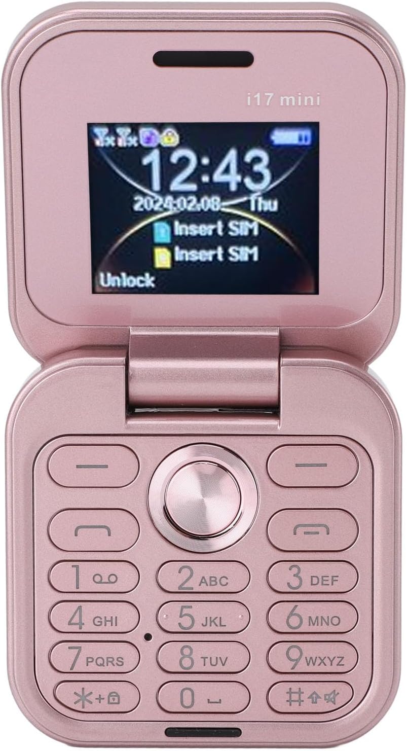 Brrnoo Flip Small Cell Phone Dual Nano SIM Media Player HD Rear Camera LED Flashlight GSM Network Seniors (Pink)