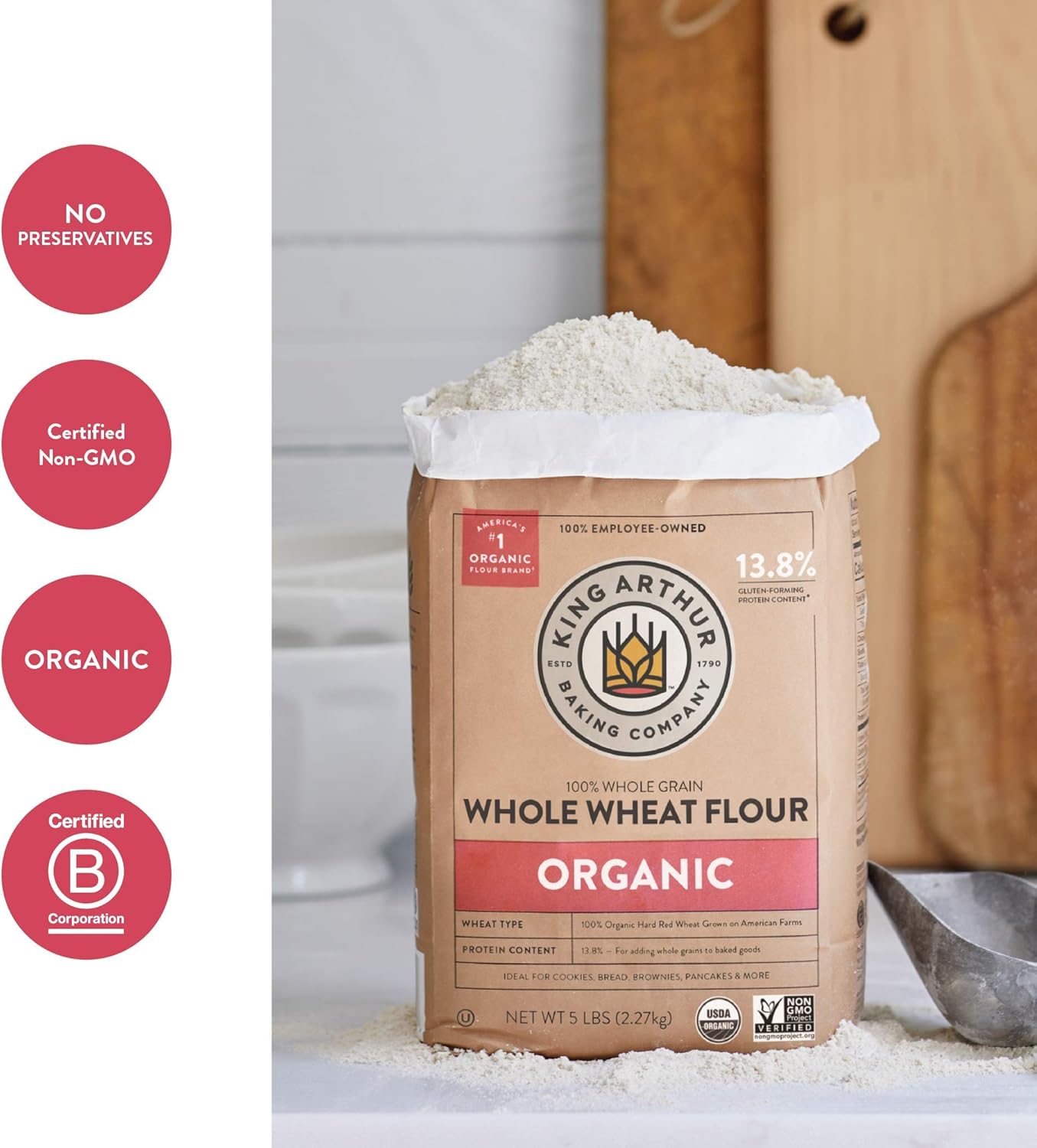 King Arthur, 100% Organic Whole Wheat Flour, 100% Whole Grain, Non-GMO Project Verified, 2 Pounds (Pack of 12)