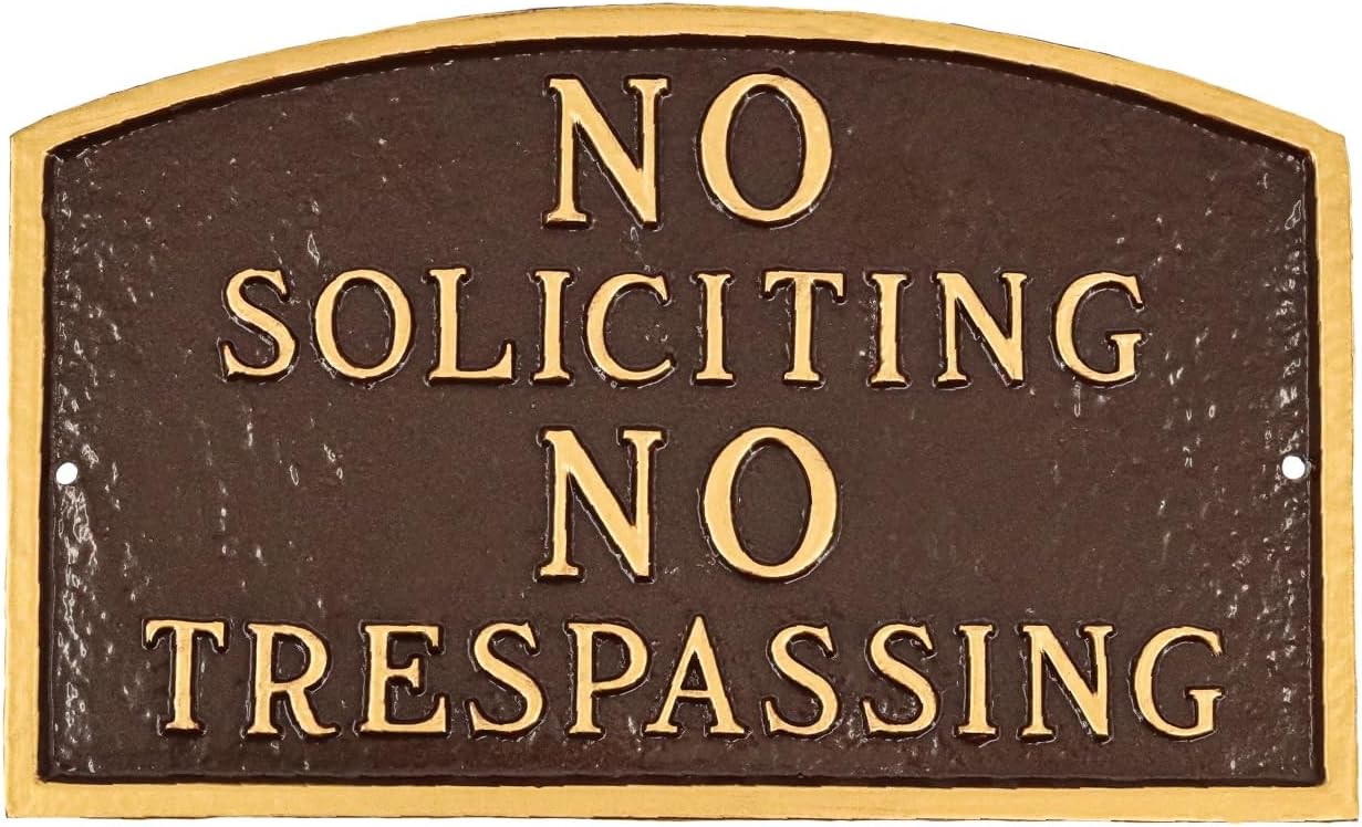 Montague Metal Products No Soliciting, No Trespassing Standard Arch Statement Plaque with Lawn Stakes - Black/Gold