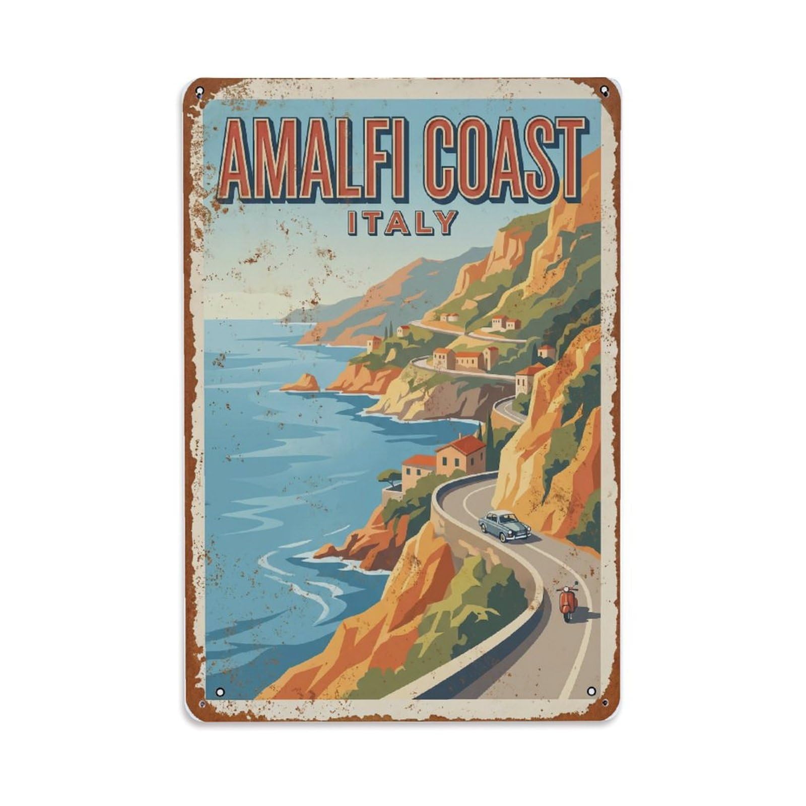 Vintage Travel Coastline Italy Scenic Metal Tin Sign Plaque Wall Decor for Cafe, Club Bar, Office, Home Garden Metal Poster 8x12Inch