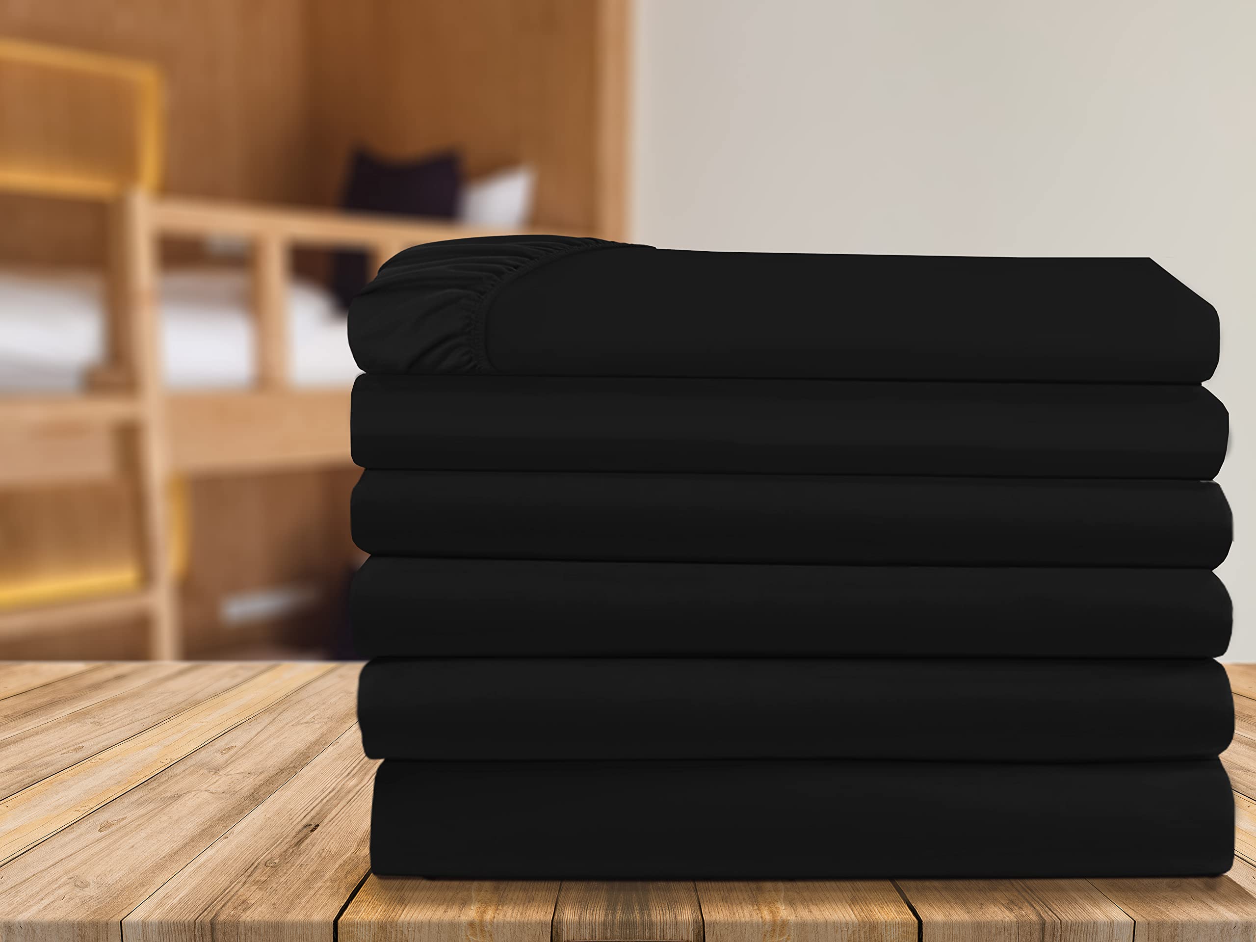 Drap-housse infroissable 1500 fils Elegant Comfort grand bonnet noir anti-tache pack de 6