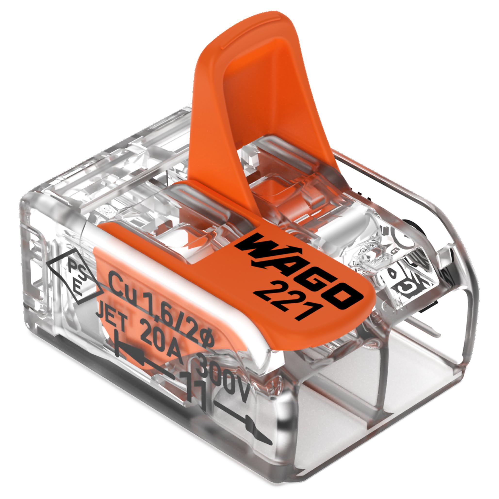 221-412 | WAGO Lever-Nuts® Spleißverbinder | für Voll- und Litzenleiter | 2-Leiter mit Betätigungshebel | 24-12 AWG | transparentes Gehäuse | [Glas mit 550 Stück]