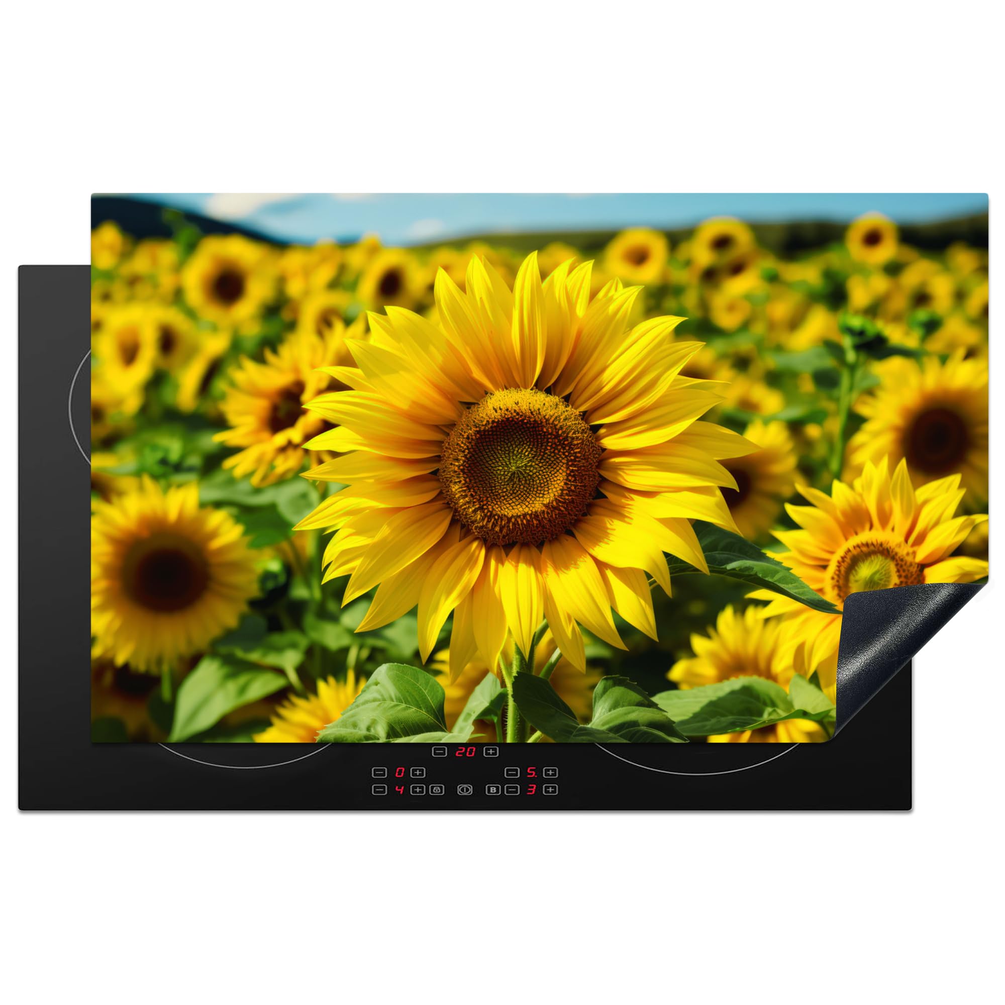 KitchenYeah© Induction Hob Protector Mat 20.5"x33.5" / 85x52 cm Stove Cap Top Cover Kitchen Cooker Covers for Electric Hobs Vinyl Sunflower - Yellow - Nature - Flowers