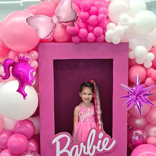 Miniatura 3 de BACOKEY Kit de arco de guirnalda de globos rosados de 130 piezas, globo blanco y rosa intenso, globo rosa para niñas y globos en explosión de