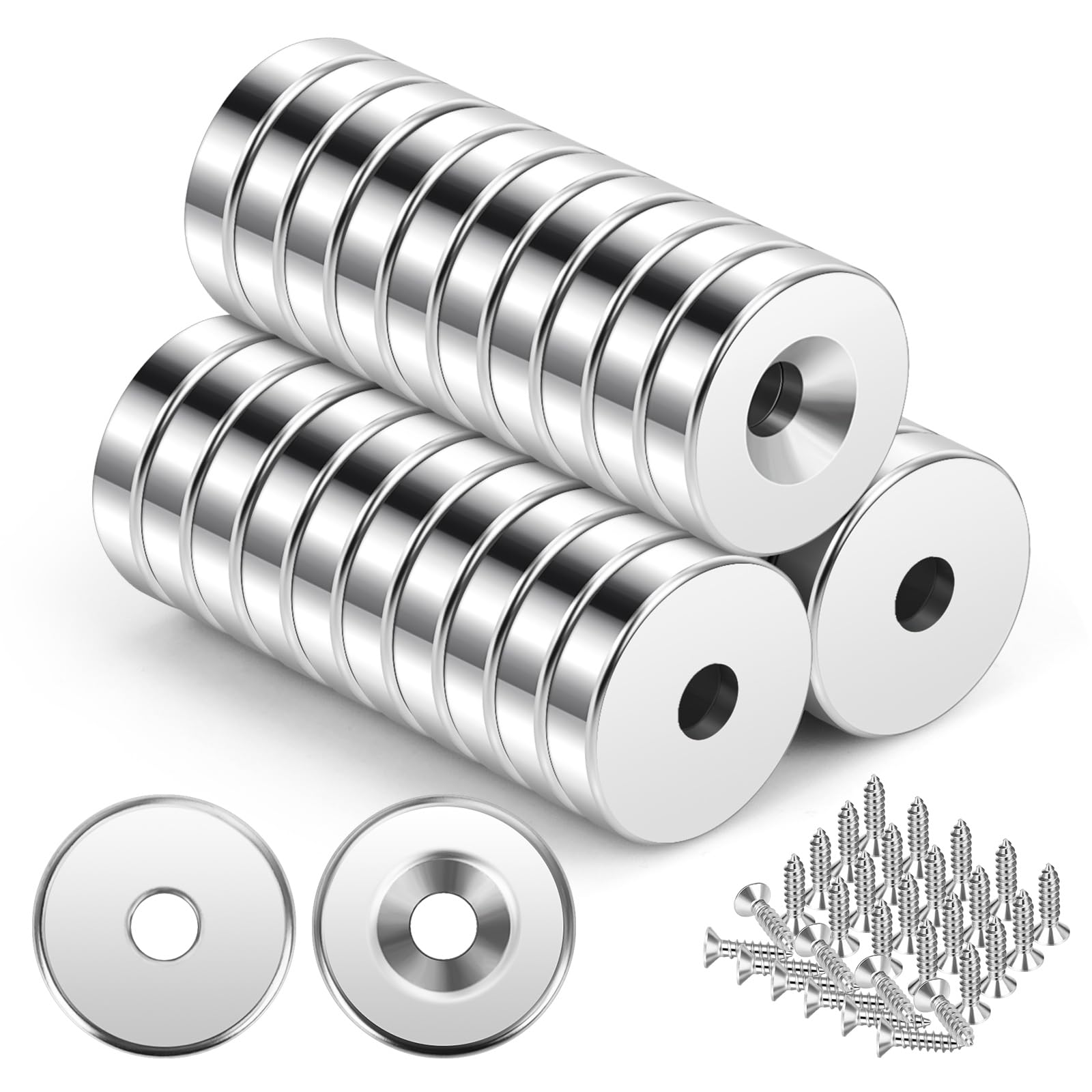 Wzone 12x3mm Strong Mini Round Magnets - 30PCS With Hole Countersunk Disc Magnets for Fridge, Whiteboard, Noticeboard, Office Crafts