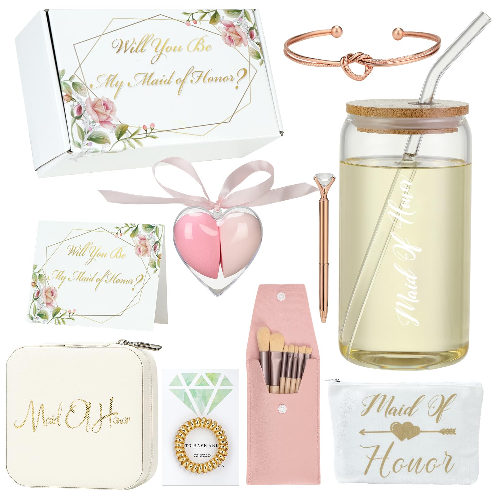 Will You Be My Maid OF Honor? Gift Box,Maid of Honor Bridesmaids Proposal Gifts Set of 10-Bachelorette & Wedding Party Engraved with “Maid of Honor”