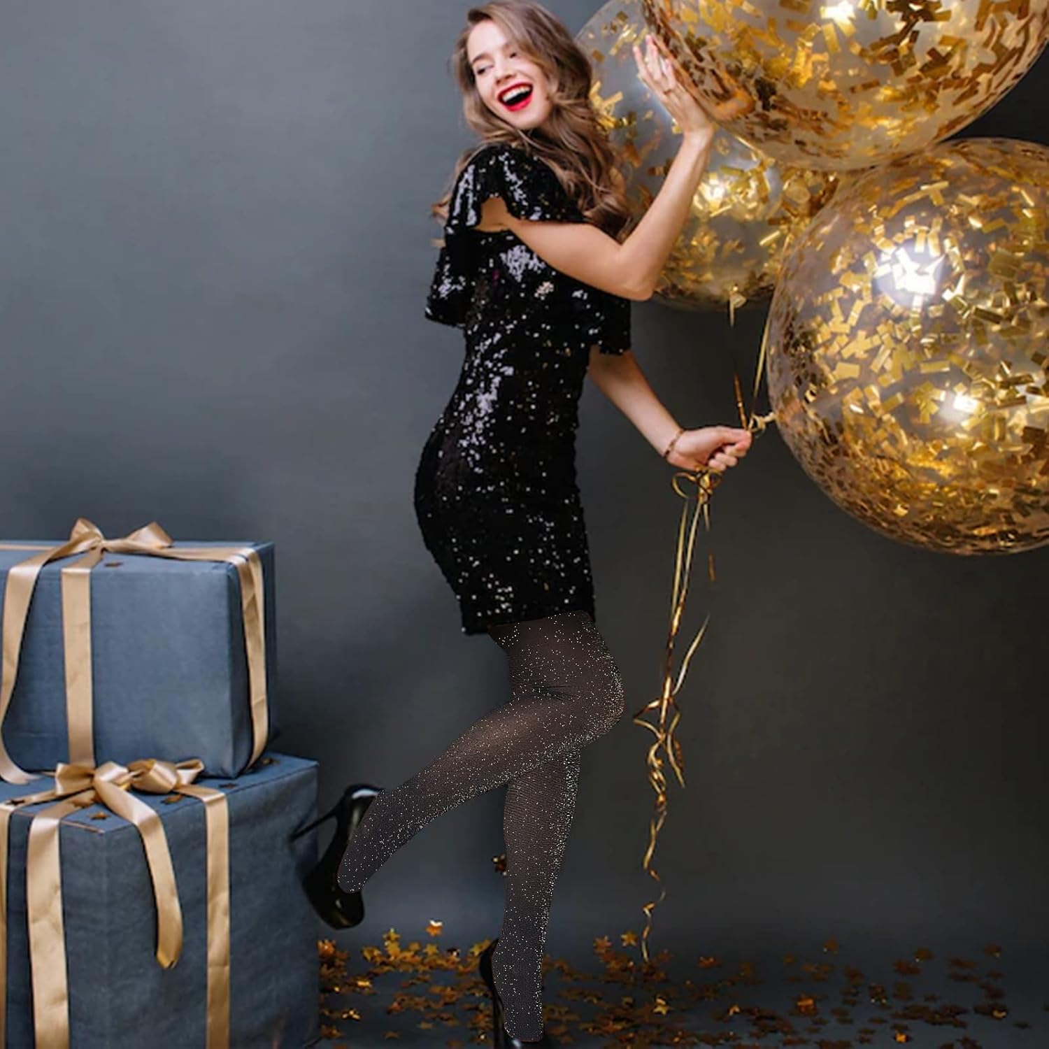 Yilanmy Sparkly Tights for Women Lurex Metallic Shimmer Tights, 50D High Waist Glitter Pantyhose 2 Pairs - Image 7