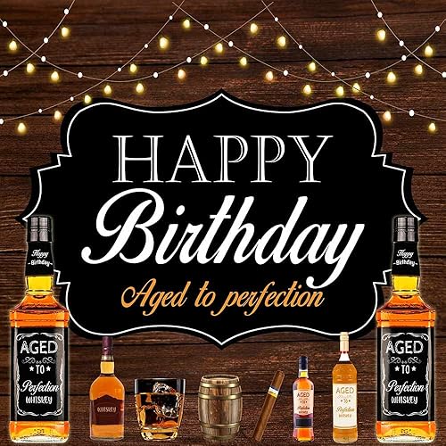 Avezano Fondo de whisky de feliz cumpleaños de 8 x 8 pies para hombres mayores a la perfección, fondo de fiesta de cumpleaños vintage con temática