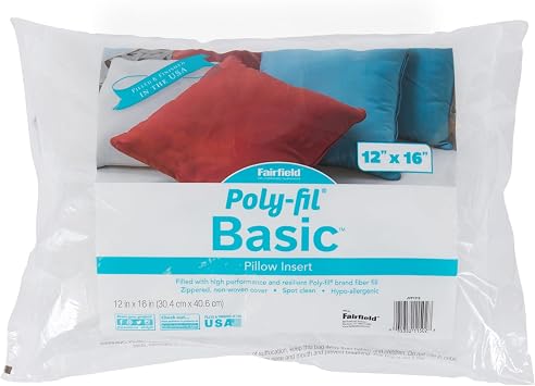 Fairfield Poly-Fil Basic Pillow Inserts, Ideal for Decorative Pillows, Travel Pillows, and Home Decor, Zippered, Non-Woven Cover, Spot Clean, Rectangle, 12" X 16", White