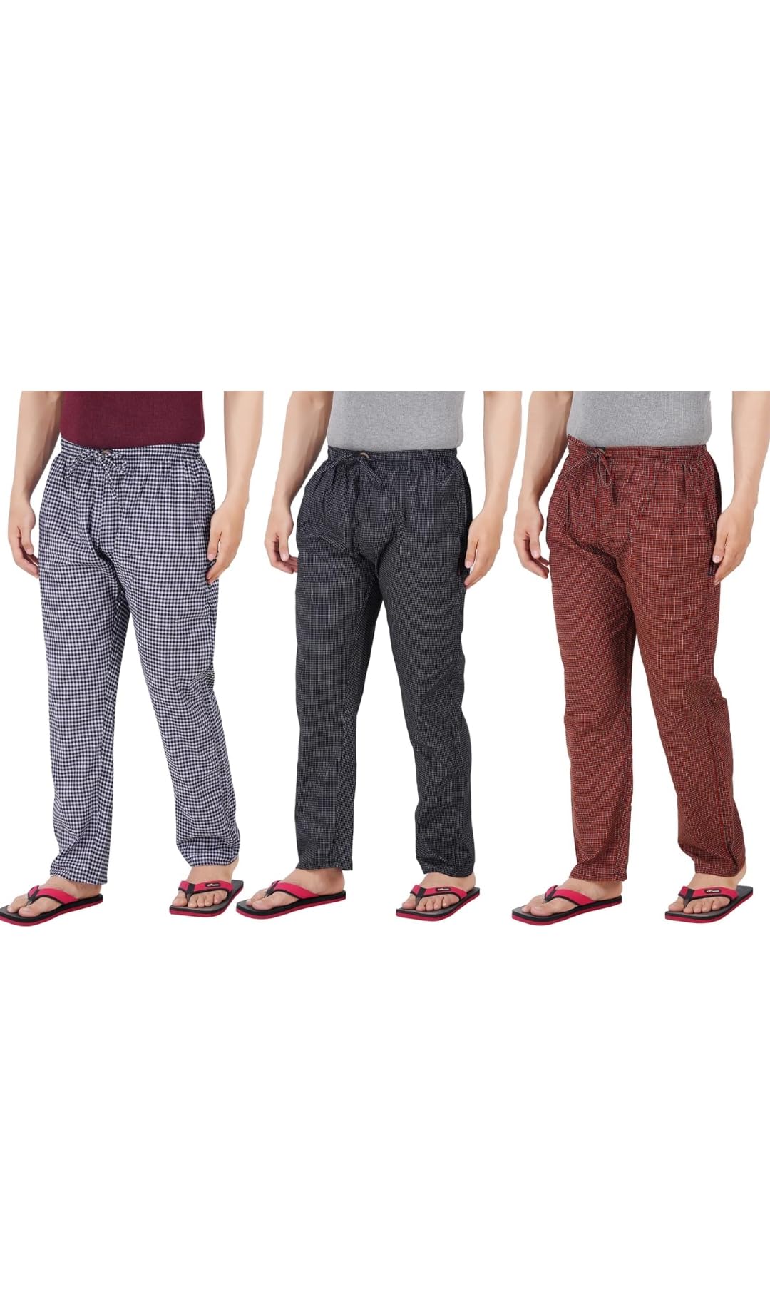 awala fashion Men's Cotton Checkered Pyjama for Night Wear, Relaxation and Sleep (Pack Of 3)-picture-12