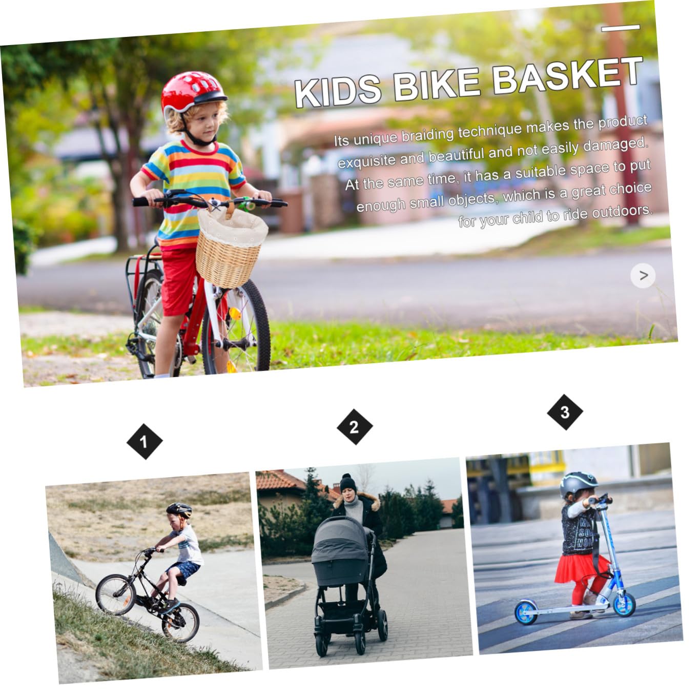 Rattan Fahrradkorb Geflochtener im Retro Landhausstil für Kinder