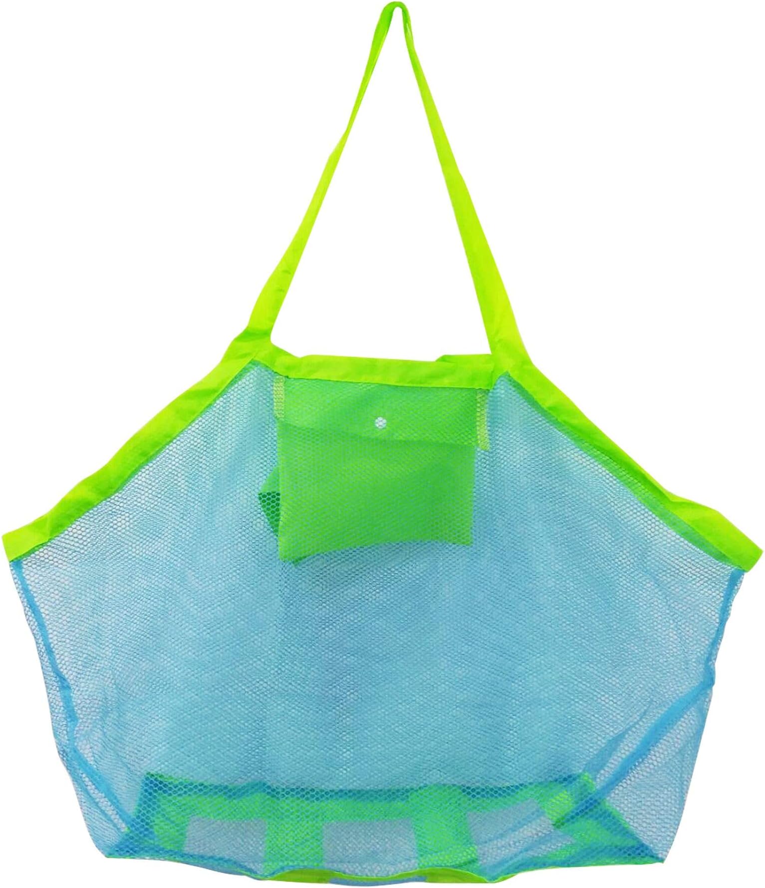 Large Mesh Beach Bag for Toys Sand Away Tote with Zipper for Child Swim Pool Travel Sandy Shoes Wet Towels 18 x 12 x 18inch Green Straps Blue Mesh