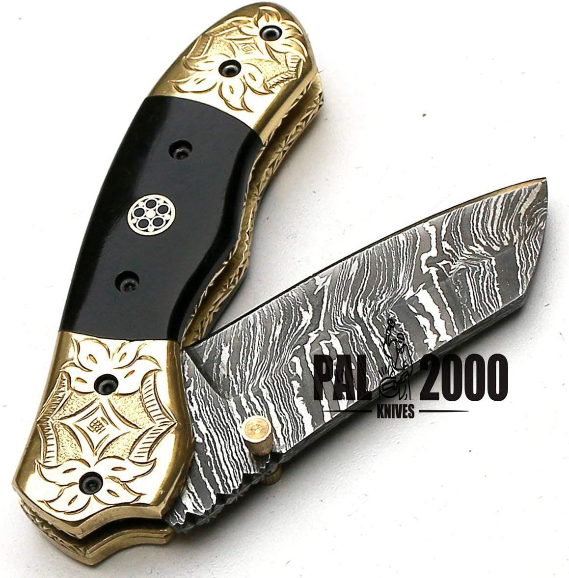 PAL 2000 KNIVES Coltello tascabile pieghevole in acciaio Damasco fatto a mano personalizzato con fodero 8904