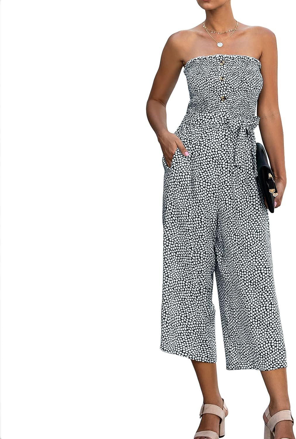Lu's Chic Women's Jumpsuit Off Shoulder Romper Strapless Jump Suits Dressy Summer Capri Wide Leg