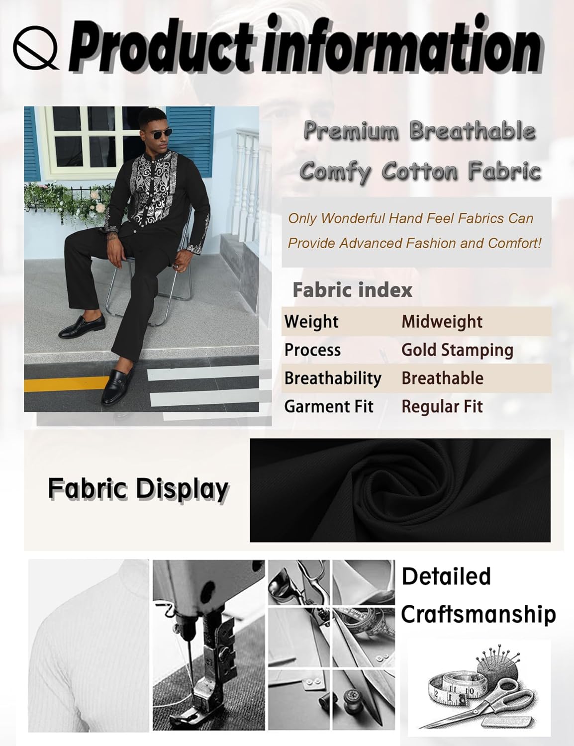 Mens African 2 Piece Sets Dashiki Metallic Traditional Suit Gold Stamp Printed Shirt and Pants Outfit - Image 4