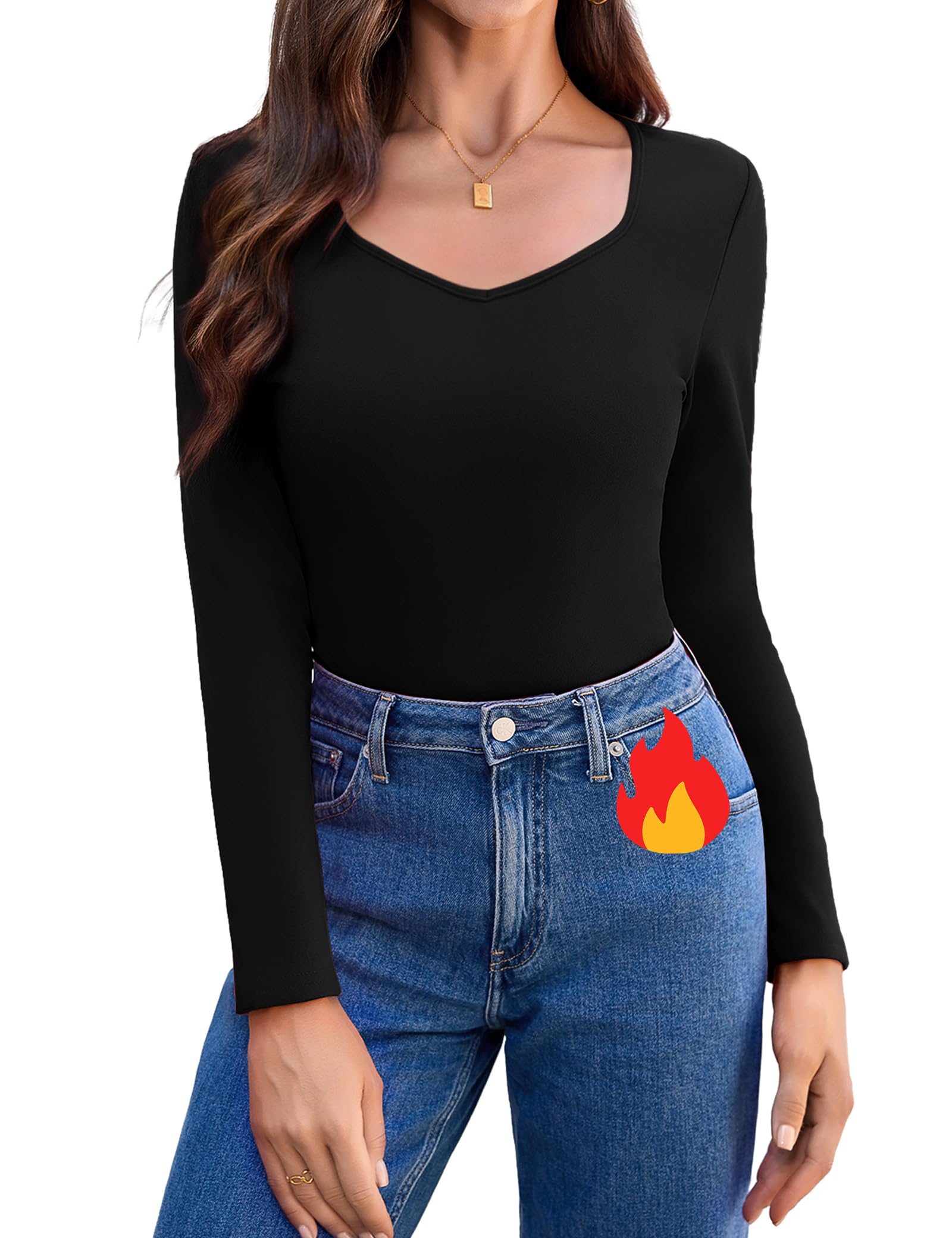 Aottori Thermo Oberteile Damen Fleece Basic Langarmshirt mit V-Ausschnitt Thermohemd Langarm Warm Thermounterwäsche Slim Fit Bequem Unterhemd Elegant Tops Winter