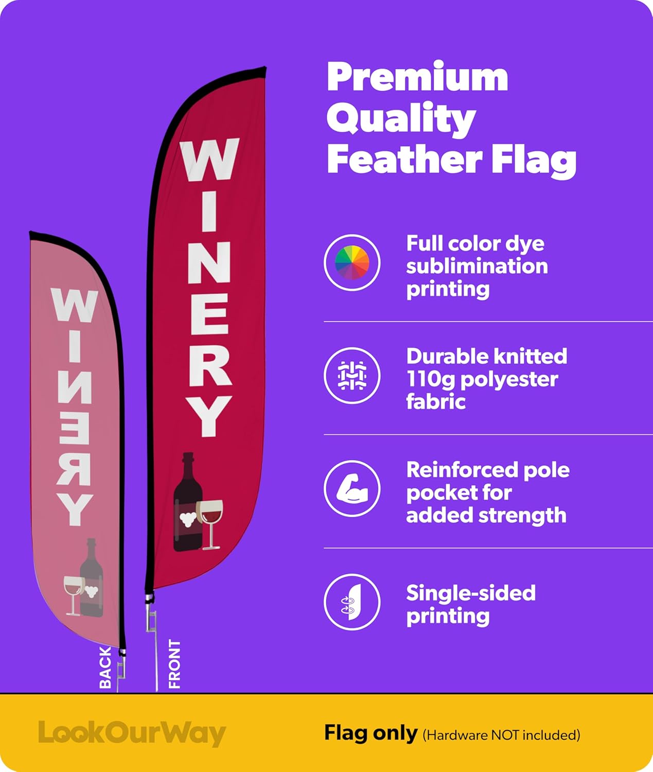 LookOurWay Feather Flag Banner - 12 Feet Tall Advertising Flags for Outdoor Business and Events Promotion - Swooper Flag Only - Beer & Liquor Flags - Winery (10M1200125)