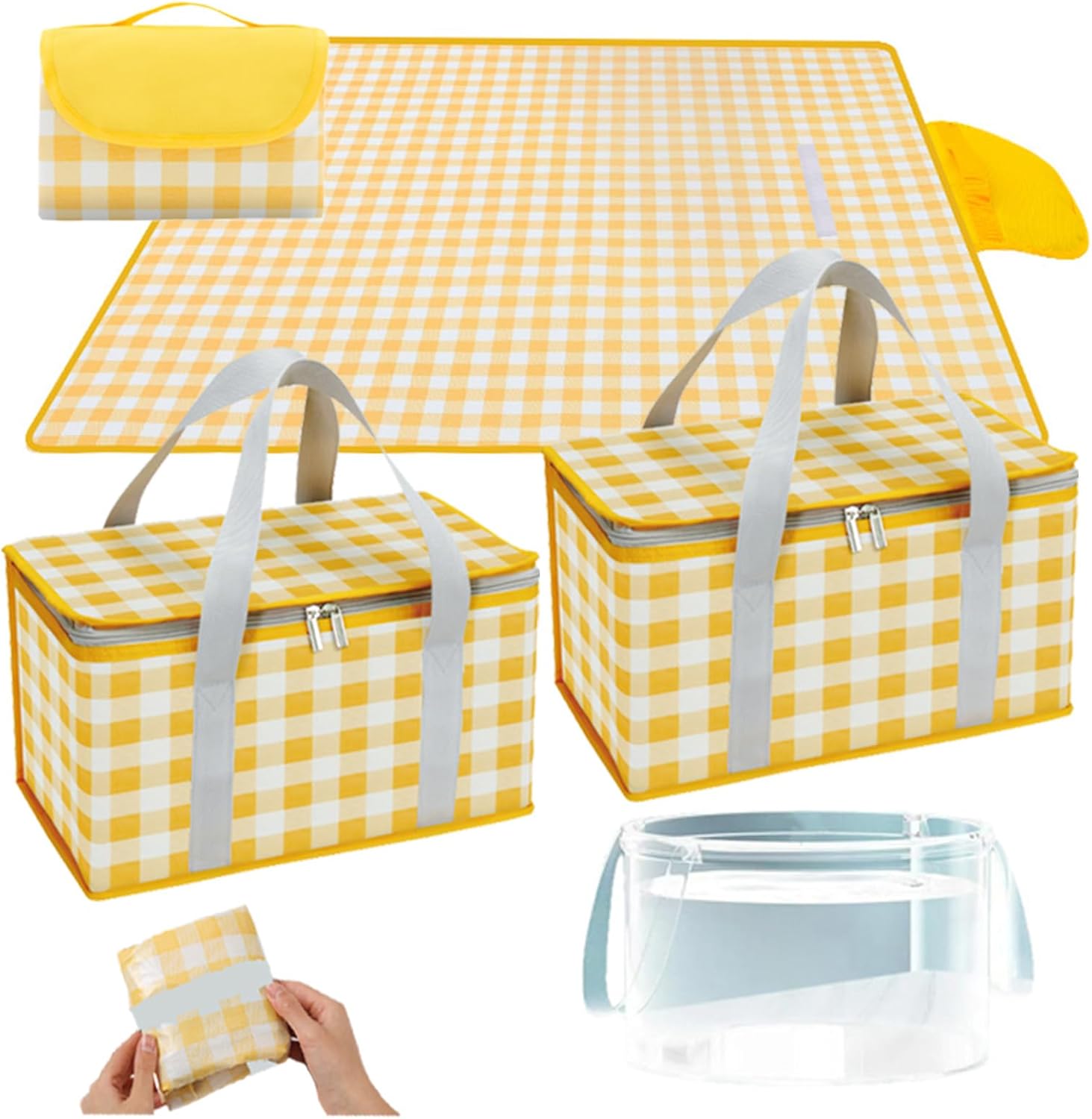 14L and 36L Picnic Basket with 7.9x7.9in Blankett for Couples, 4-6,Insulated Grocery Collapsible Cooler Bags with Handles, Camping Gear Accessories, Tailgating Essentials for Family,Summer Gift, Small